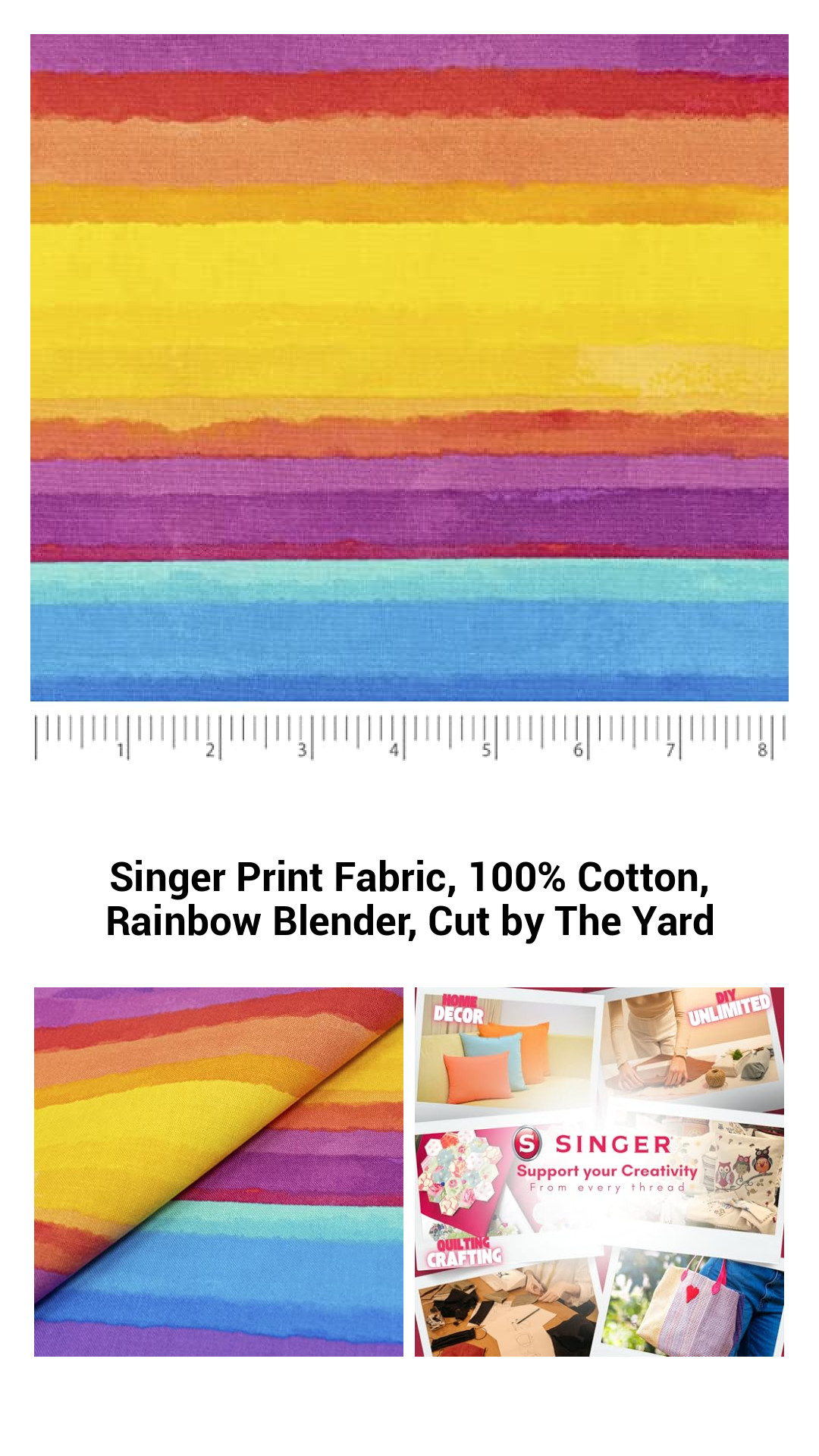 Vibrant Rainbow Blender Print Fabric - 100% Cotton, Perfect for Crafting, Sold by the Yard