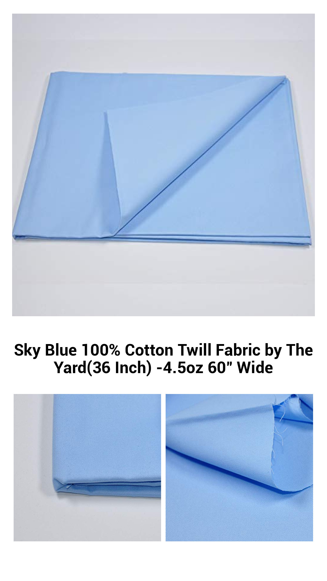 Premium Sky Blue 100% Cotton Twill Fabric - Versatile 4.5oz 60" Wide Material for Upholstery and Craft Projects by The Yard