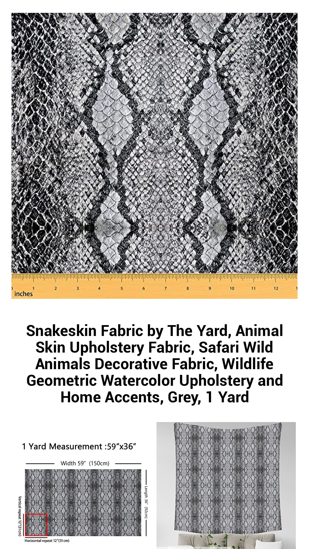 Exotic Snakeskin Upholstery Fabric by the Yard | Versatile Animal Print Textile for Home Décor & DIY Projects | Waterproof & Machine Washable