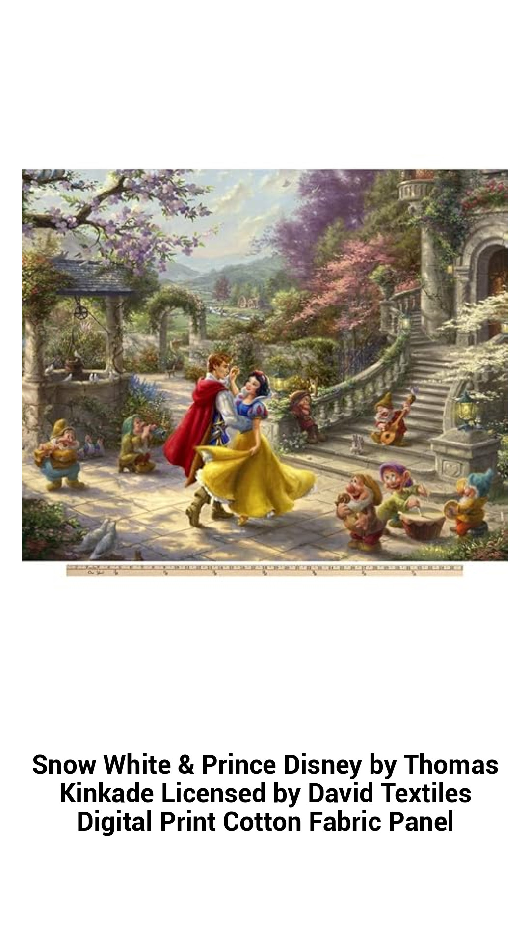 Enchanting Snow White & Prince Fabric Panel – Premium Disney Digital Print Cotton by Thomas Kinkade