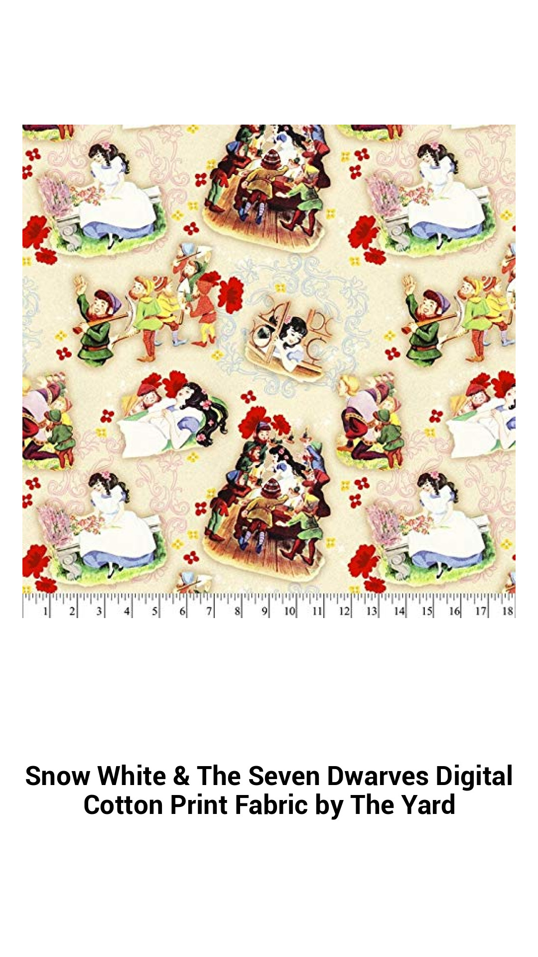 Enchanting Snow White & The Seven Dwarves Cotton Print Fabric - Premium Digital Quilt Fabric Sold by the Yard