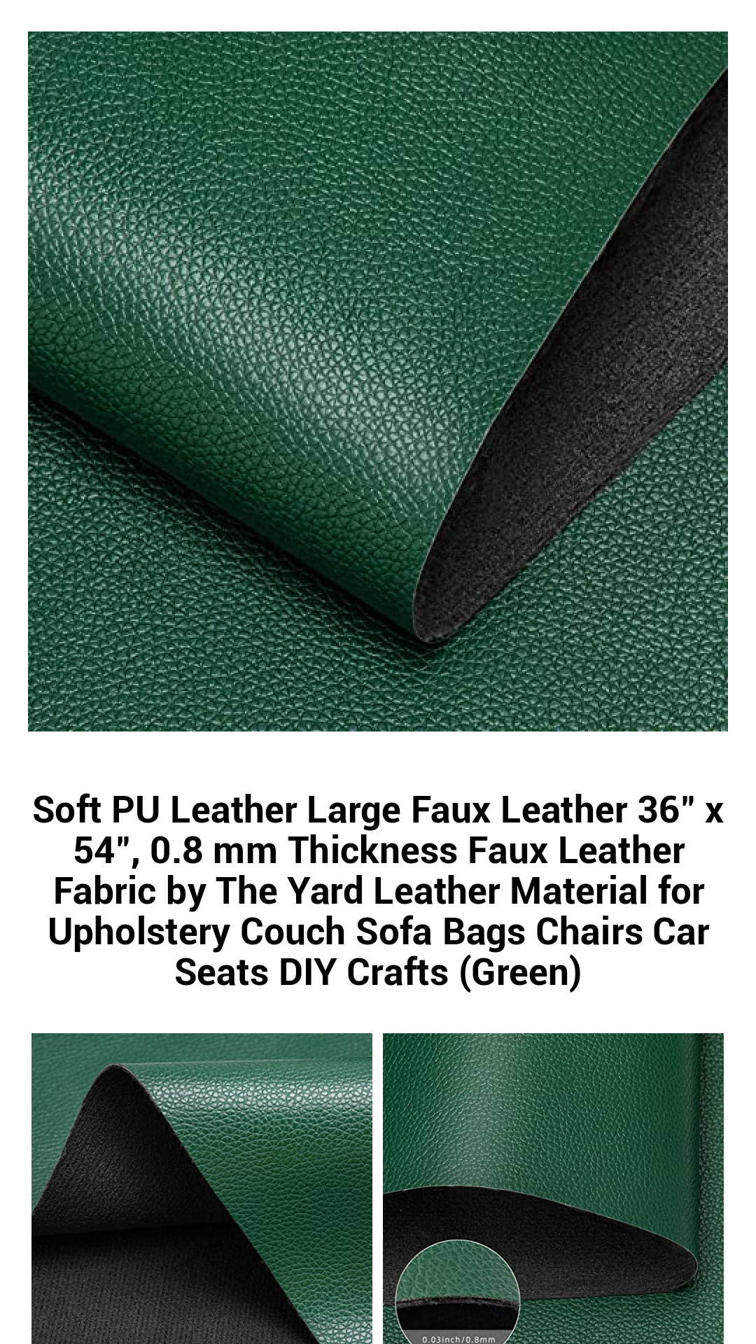 Premium Soft PU Leather Fabric 36" x 54" - Durable, Waterproof, and Versatile Faux Leather for Upholstery, DIY Crafts, and More (Rich Green)