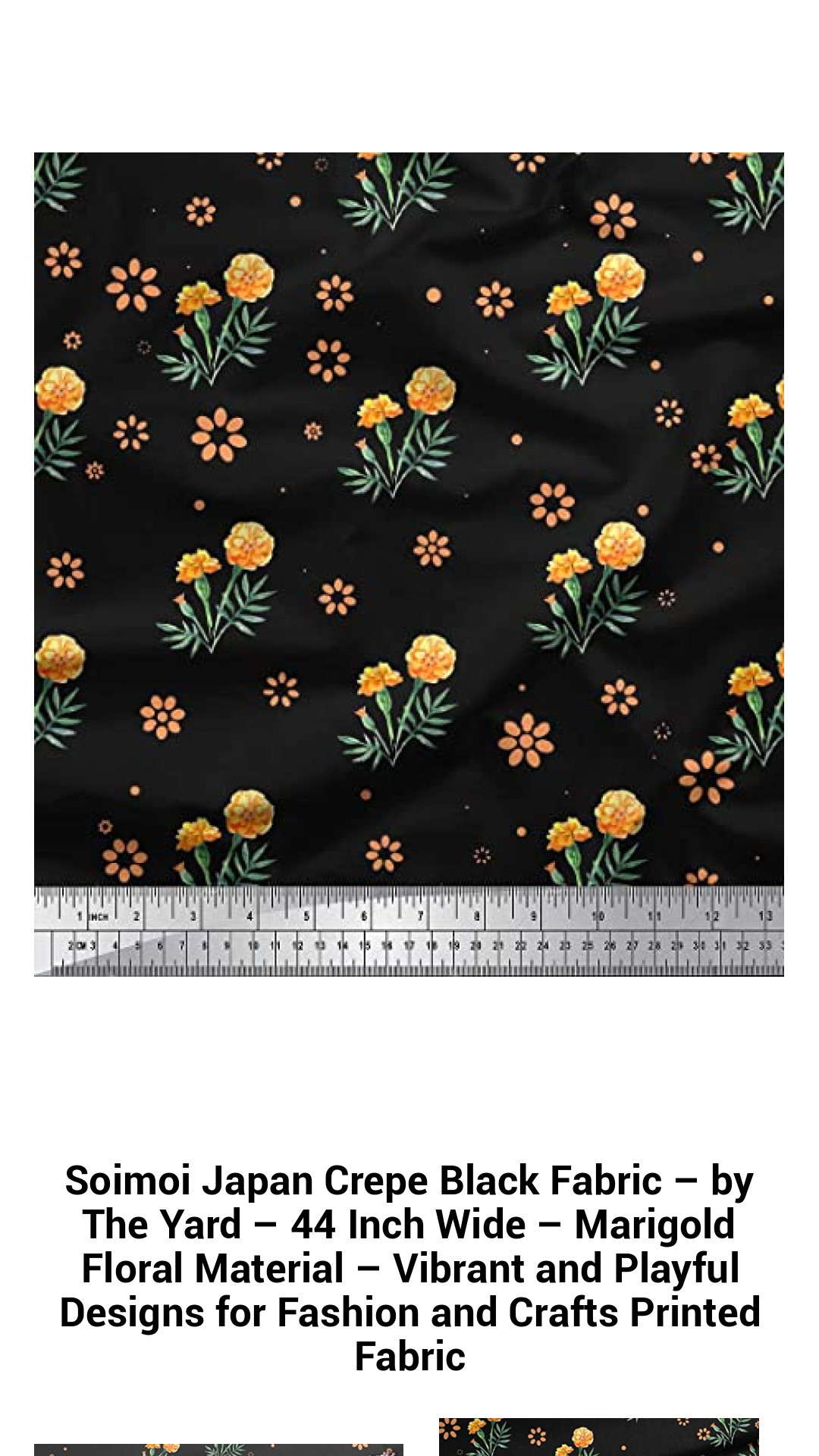 Soimoi Japan Crepe Black Fabric – by The Yard – 44 Inch Wide – Marigold Floral Material – Vibrant and Playful Designs for Fashion and Crafts Printed Fabric Soimoi Japan Crepe Black Fabric – by The Yard – 44 Inch Wide – Marigold Floral Material – Vibrant and Playful Designs for Fashion and Crafts Printed Fabric