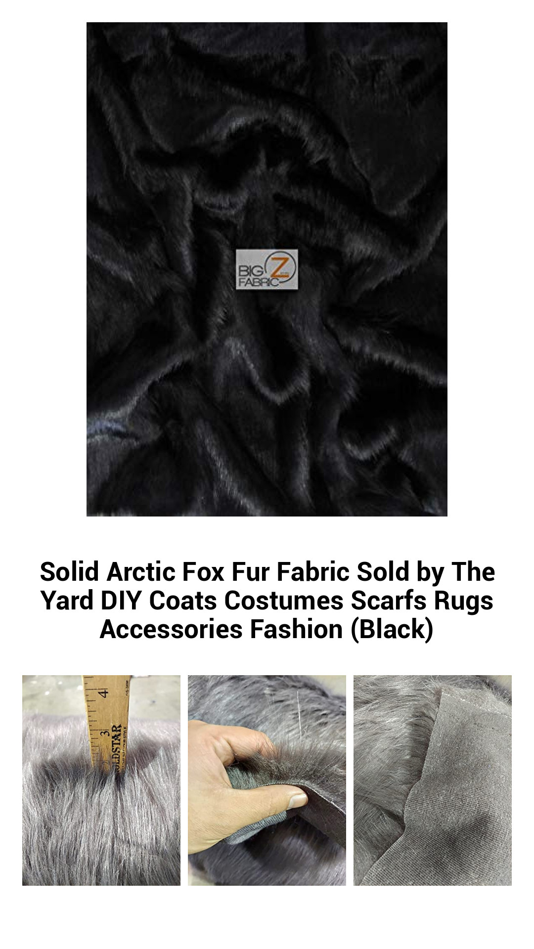 Solid Arctic Fox Fur Fabric Sold by The Yard DIY Coats Costumes Scarfs Rugs Accessories Fashion (Black) Solid Arctic Fox Fur Fabric Sold by The Yard DIY Coats Costumes Scarfs Rugs Accessories Fashion (Black)