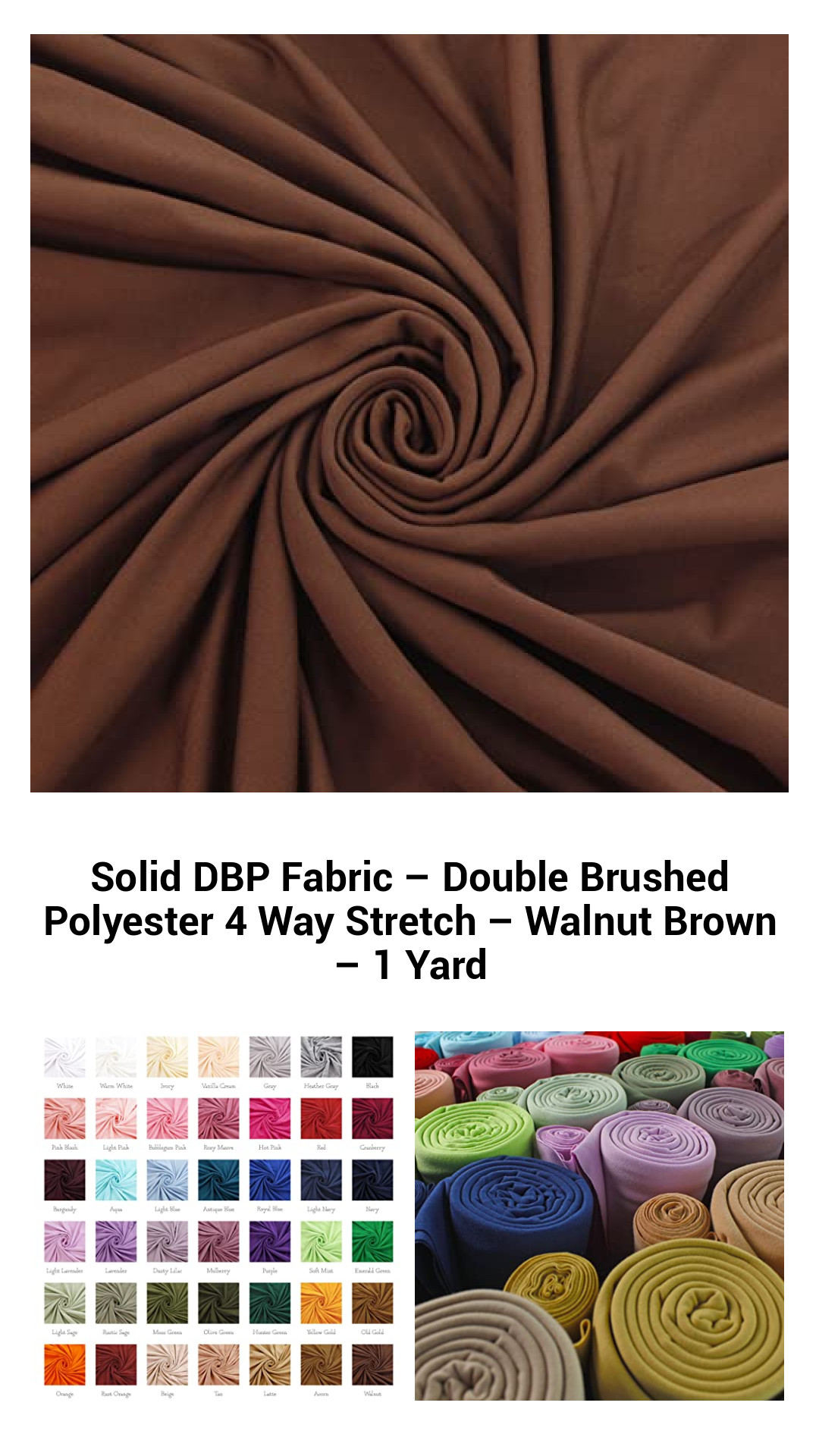Premium Walnut Brown Double Brushed Polyester Fabric – 4-Way Stretch – Versatile 1 Yard for Crafting and Sewing