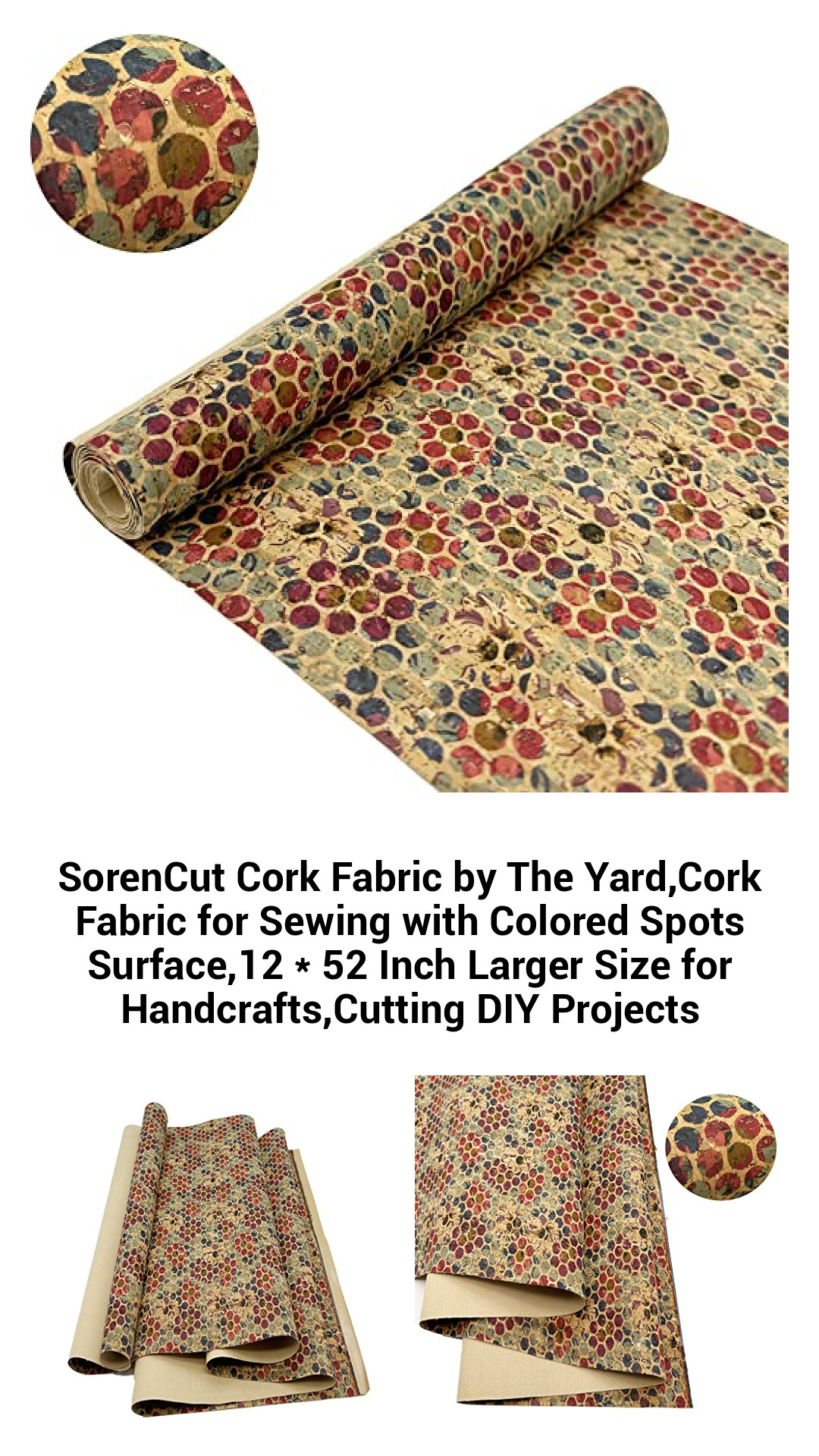 Colorful SorenCut Cork Fabric by the Yard - Eco-Friendly, Durable Crafting Material for Unique DIY Projects - 12x52 Inch Size