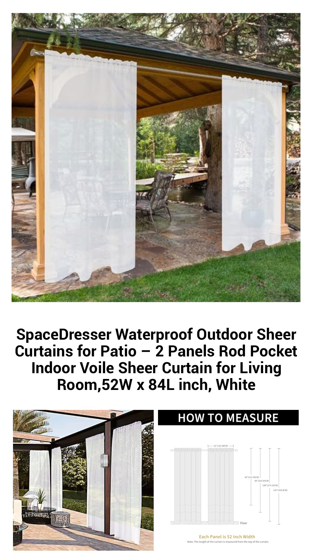 Elegant Waterproof Outdoor Sheer Curtains – 2 Panel Rod Pocket Drapes for Patios, Porches, and Living Rooms, 52W x 84L inches, White