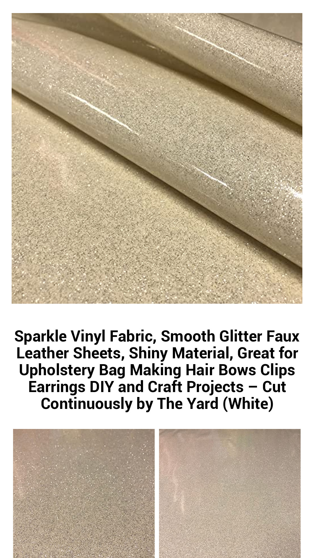 Glamourous Glitter Vinyl Fabric - Premium Smooth Faux Leather Sheets for Crafting, Upholstery, Bag Making, Hair Accessories & DIY Projects - Available by the Yard (Sparkling White)
