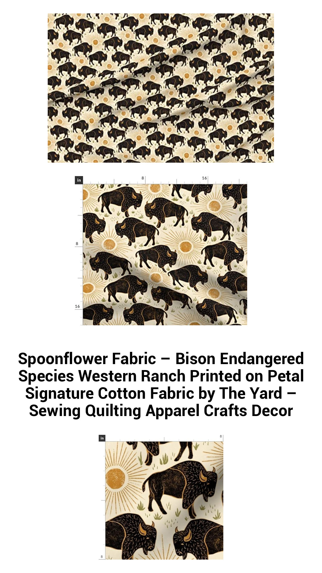 Bison Endangered Species Fabric - Eco-Friendly Petal Cotton by the Yard for Quilting, Apparel, and Craft Projects