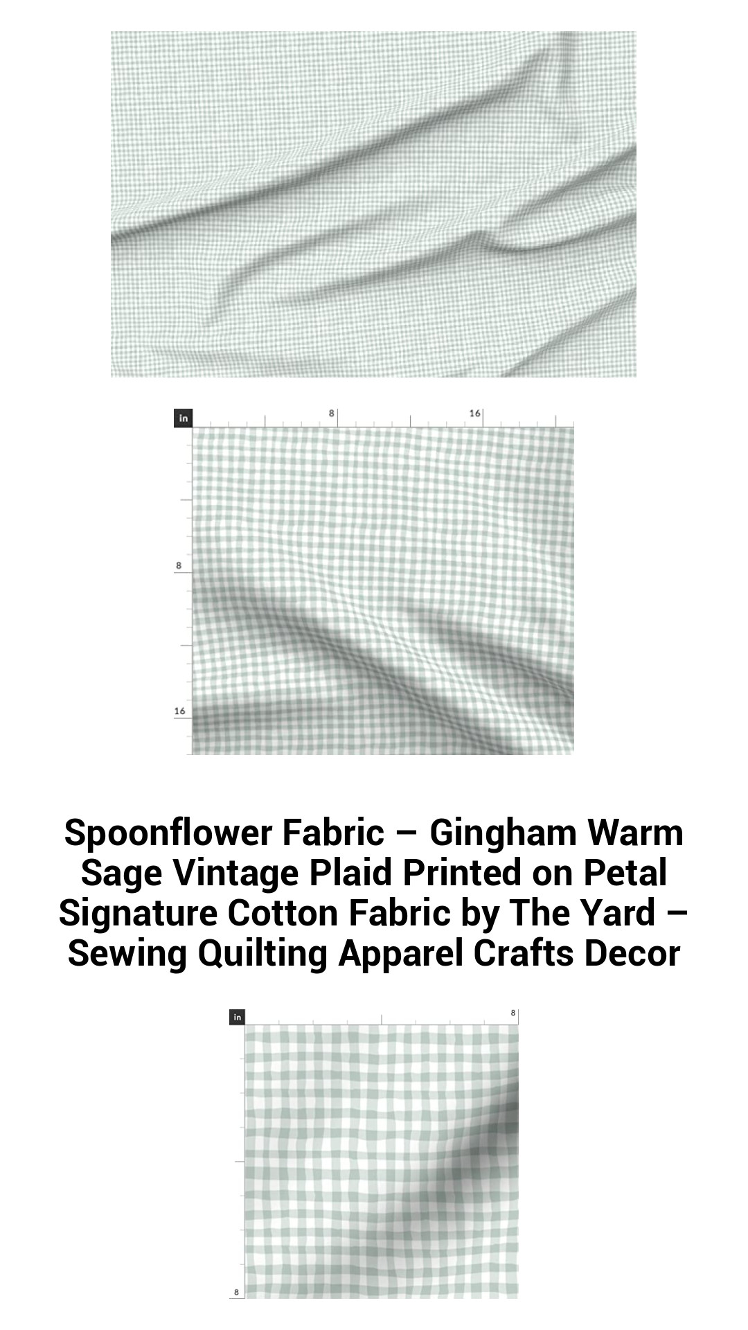 Gingham Warm Sage Vintage Plaid - Premium Petal Signature Cotton Fabric for Sewing, Quilting, and Crafting Projects