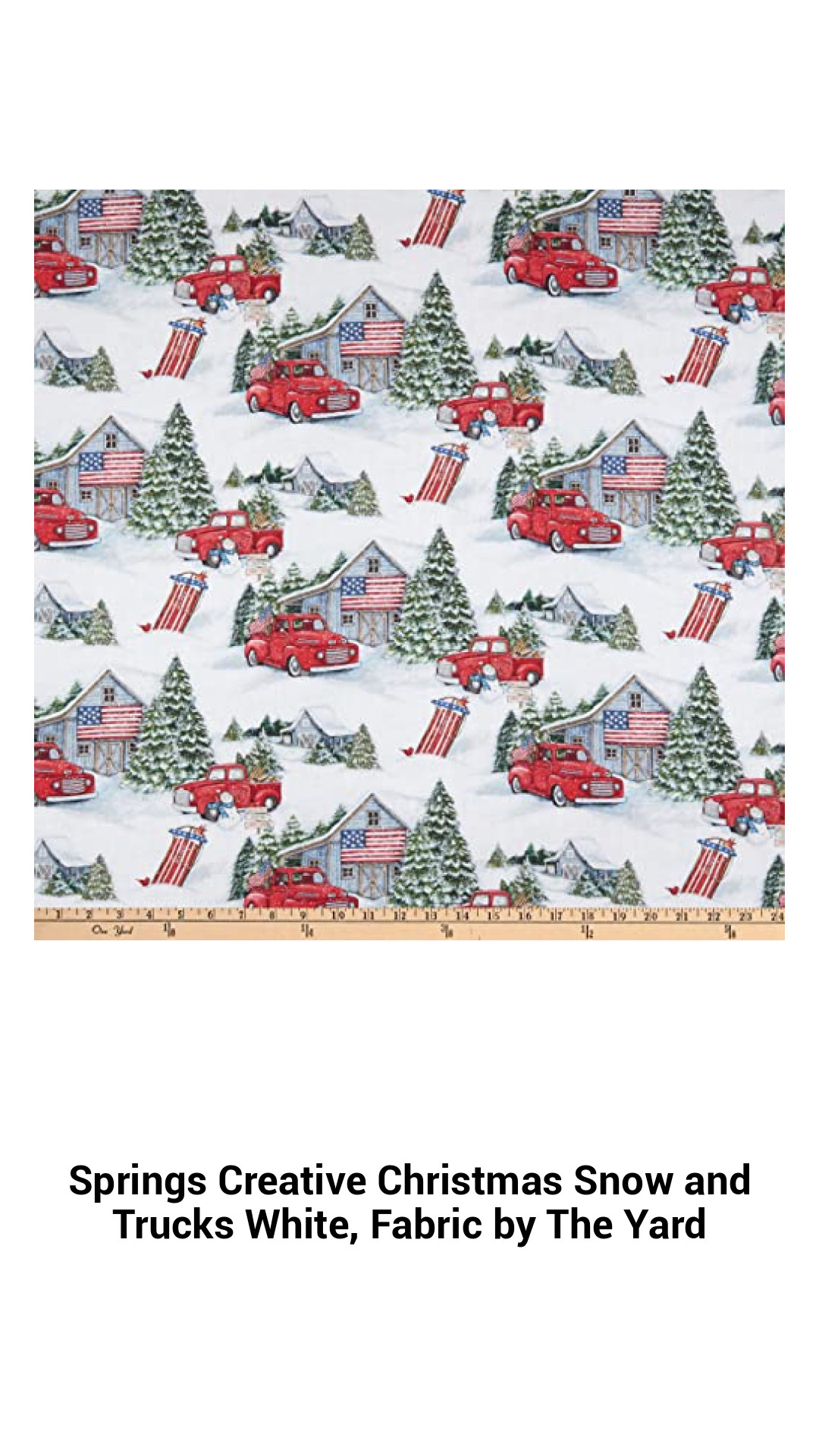 Festive White Christmas Fabric with Snow and Trucks - Perfect for Quilting and Crafts by the Yard