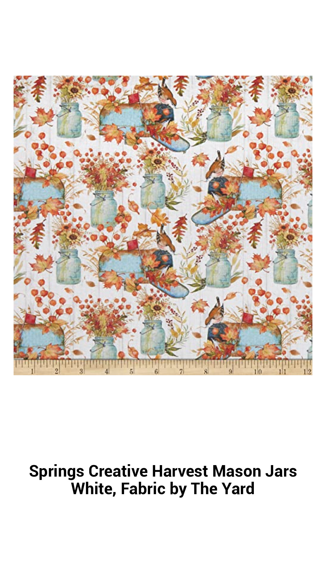 Springs Creative Harvest Mason Jars White, Fabric by The Yard Springs Creative Harvest Mason Jars White, Fabric by The Yard