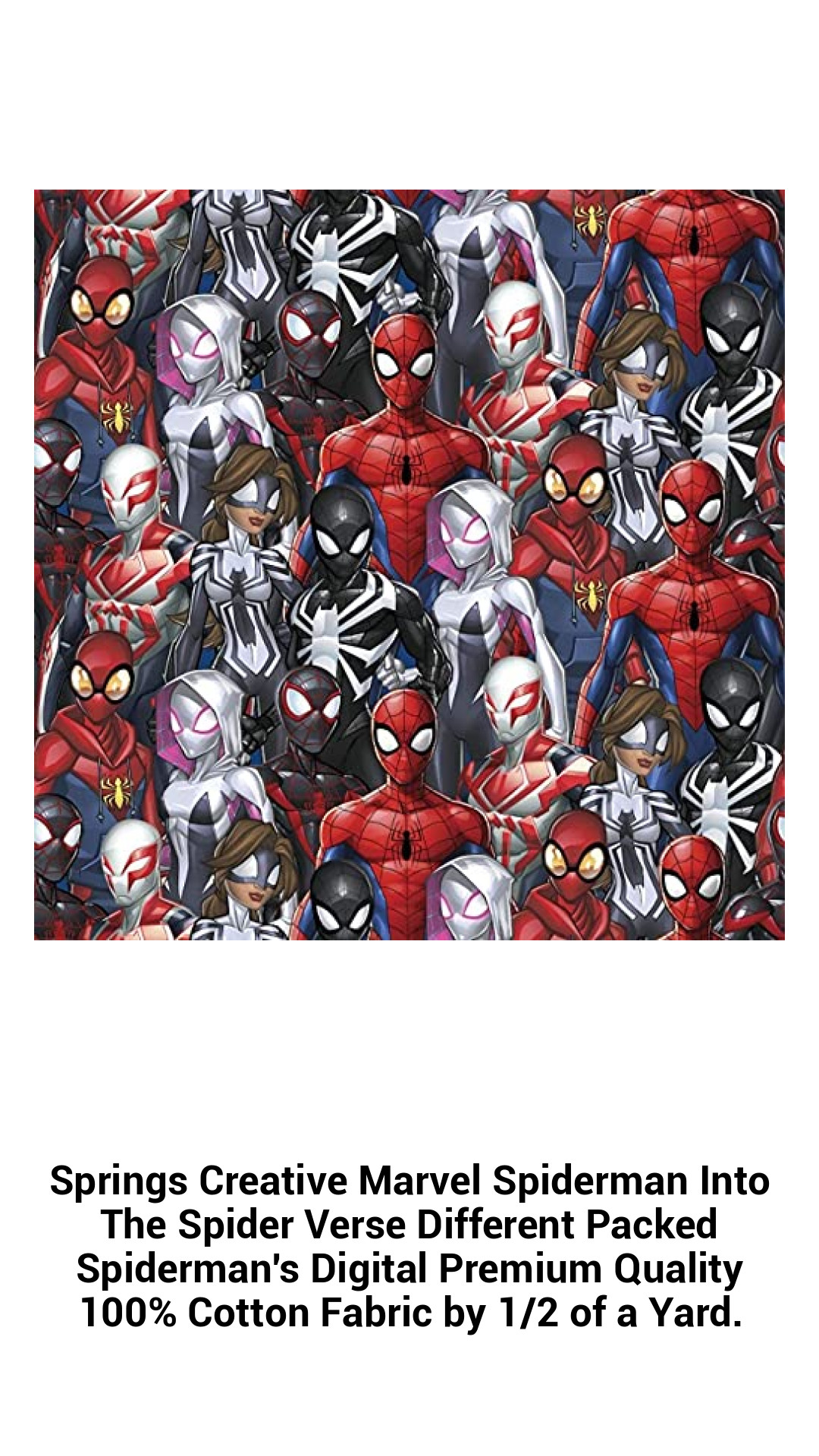 Marvel Spiderman Into The Spider-Verse 100% Cotton Fabric - Premium Quality, 44" Wide, Perfect for Creative Projects by 1/2 Yard