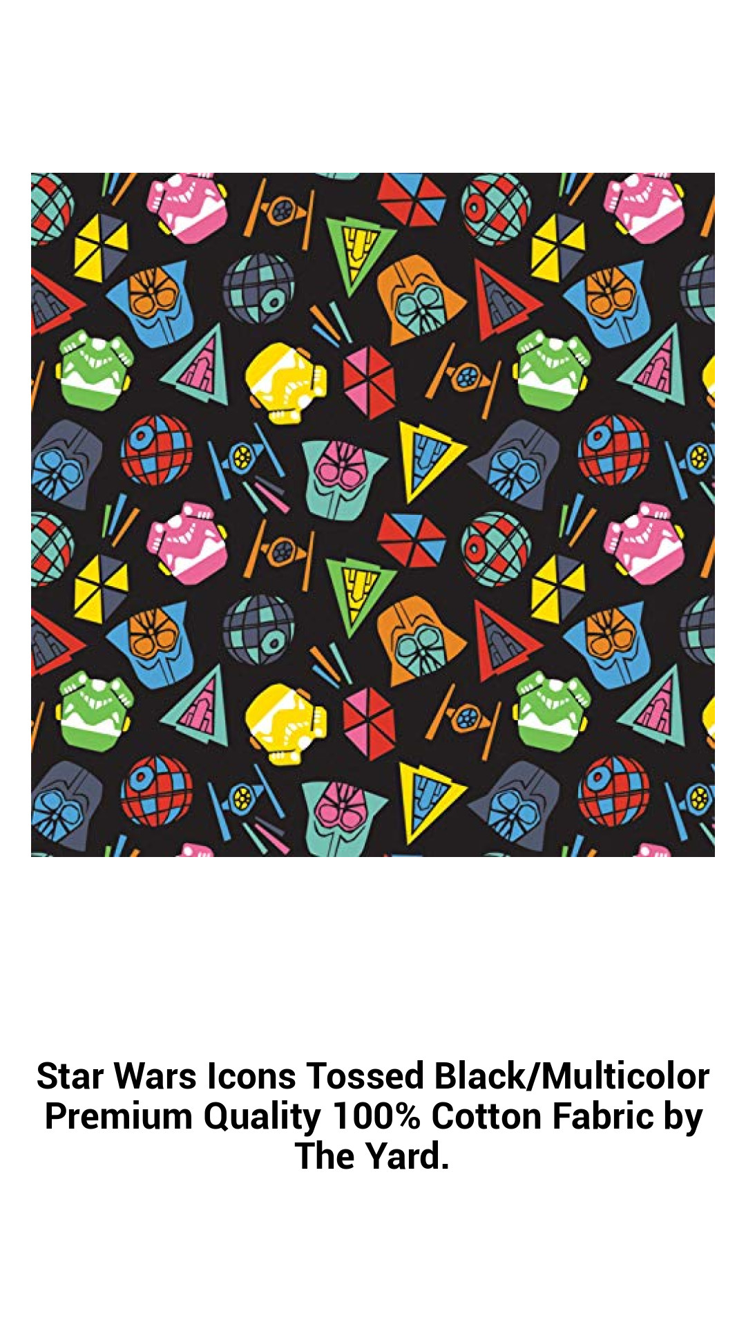 Premium Quality Star Wars Icons Fabric - Black & Multicolor 100% Cotton by the Yard for Creative Projects