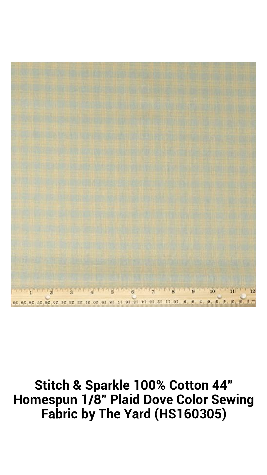 Stitch & Sparkle 100% Cotton 44" Homespun 1/8" Plaid Dove Color Sewing Fabric by The Yard (HS160305) Stitch & Sparkle 100% Cotton 44" Homespun 1/8" Plaid Dove Color Sewing Fabric by The Yard (HS160305)