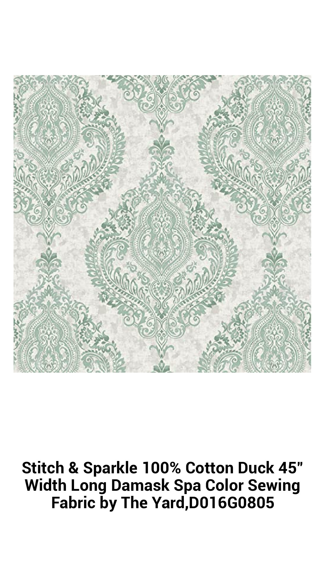 Luxurious 100% Cotton Duck Fabric - 45" Wide Long Damask in Spa Color for Quilting, Home Décor & Craft Projects