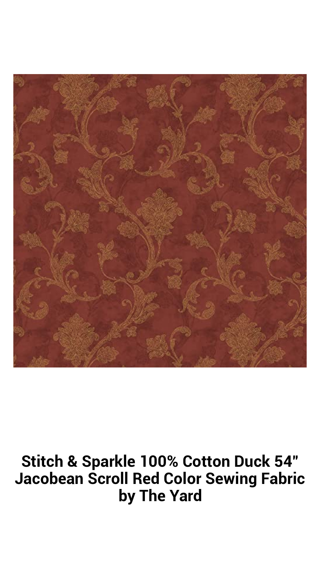 Luxurious Jacobean Scroll Red Cotton Duck Fabric - Perfect for Quilting and Home Décor, 54 Inches Wide, Sold by the Yard