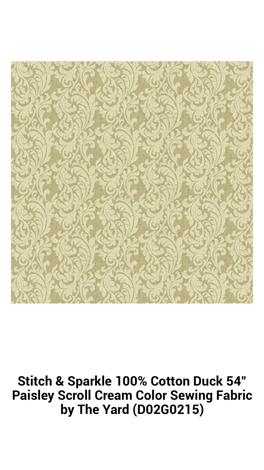 Luxurious 100% Cotton Duck Fabric - 54" Cream Paisley Scroll for Sewing, Quilting & Home Decor