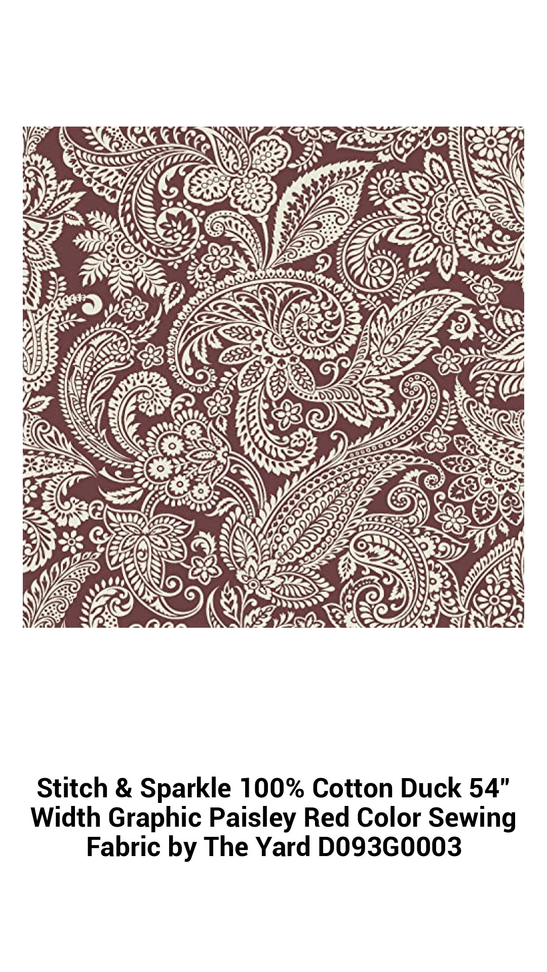 Vibrant Red Paisley 100% Cotton Duck Fabric - 54" Wide, Perfect for Quilting and Home Decor