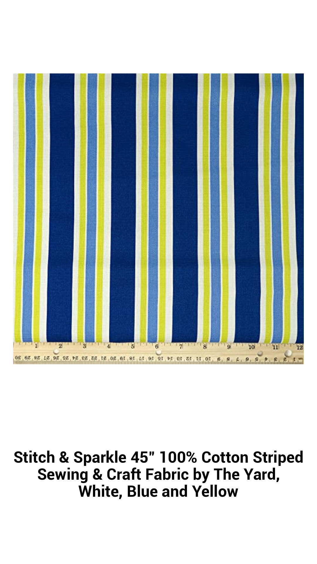 Vibrant 45" 100% Cotton Striped Craft Fabric - Perfect for Sewing Projects in White, Blue, and Yellow