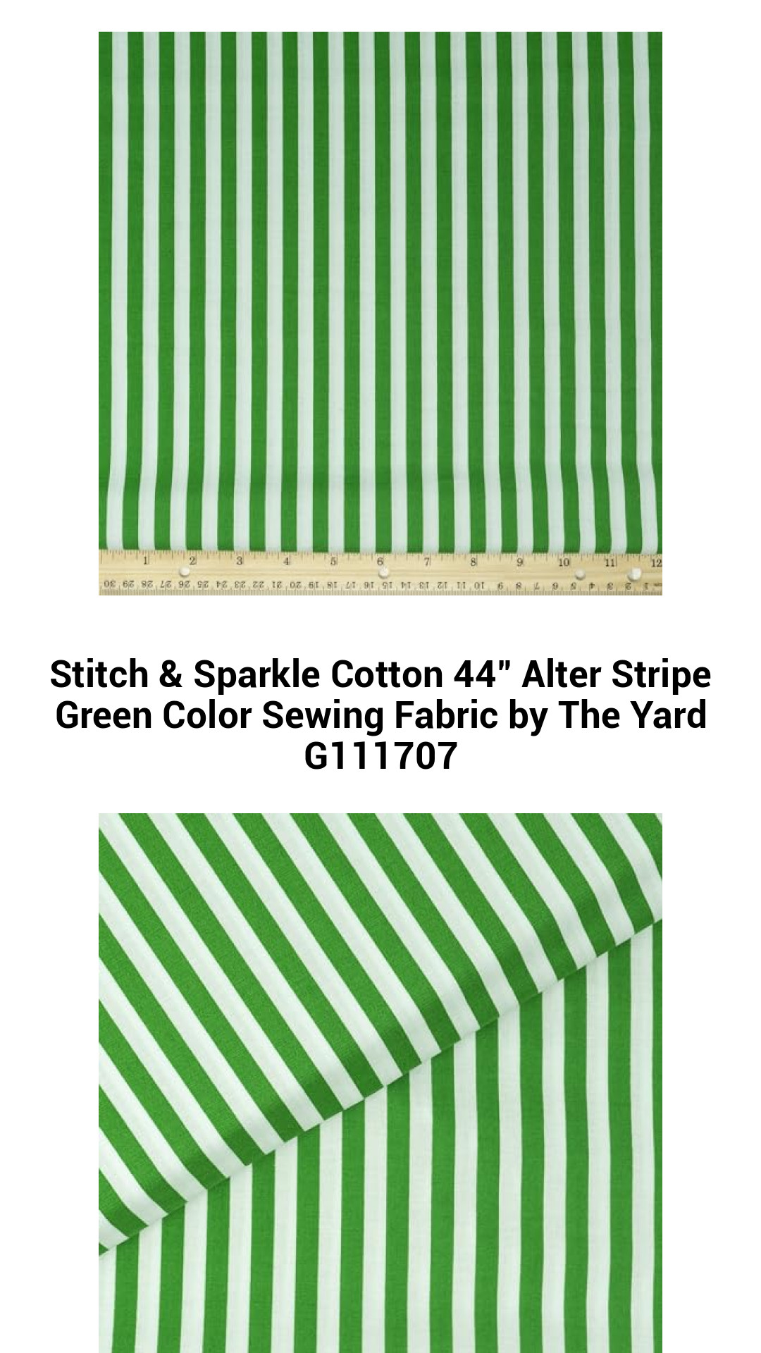 Premium Green Alter Stripe Cotton Fabric - 44" Wide Sewable Quilting and Craft Material, Perfect for Home Decor by the Yard