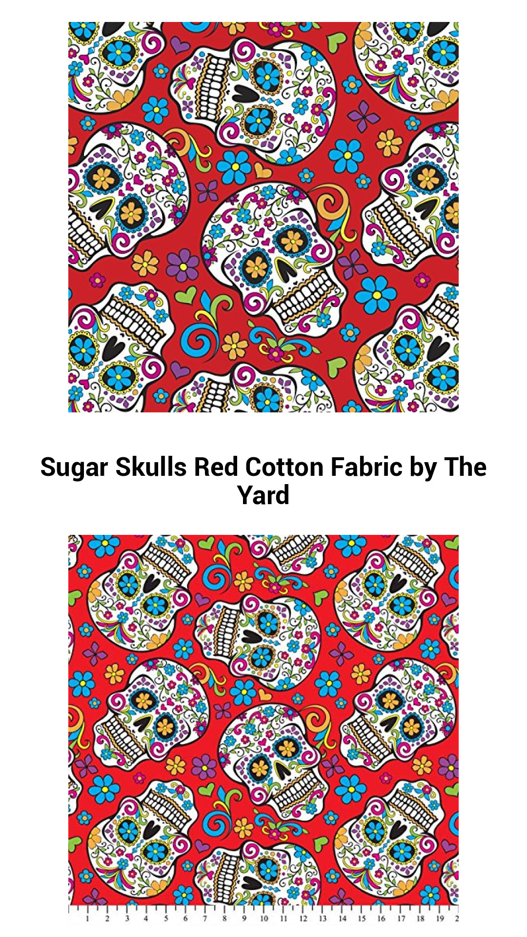 Vibrant Red Sugar Skull Cotton Fabric - Perfect for Quilting and Creative Crafts by The Yard
