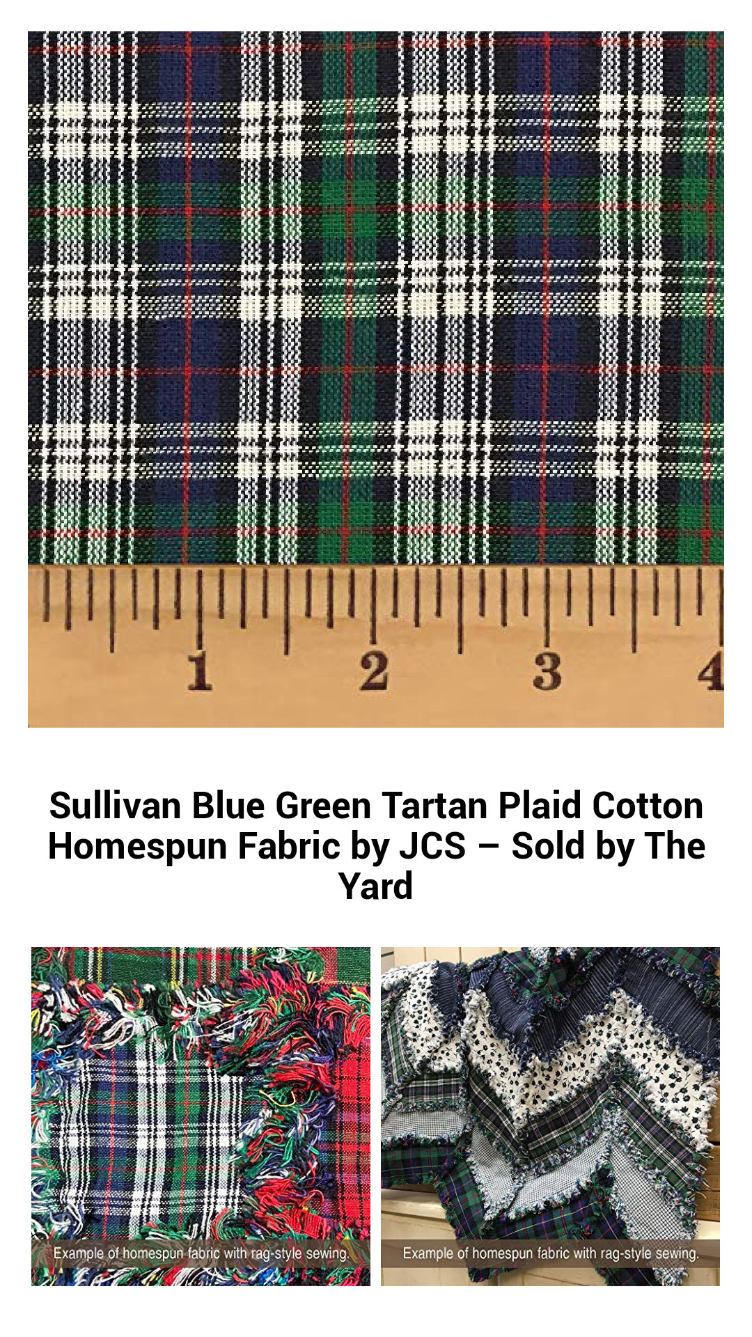 Premium Sullivan Blue Green Tartan Plaid Cotton Fabric – Soft, Versatile Homespun Textile Sold by the Yard