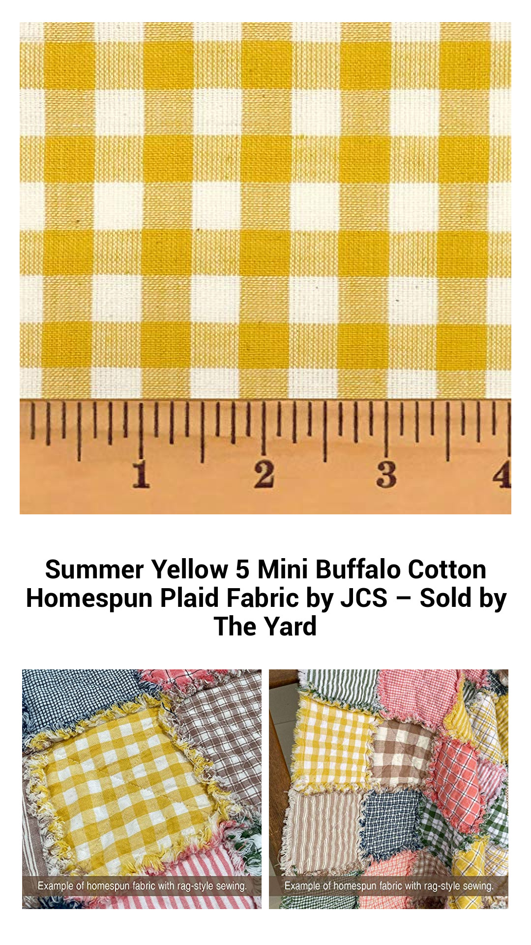 Summer Sunshine Mini Buffalo Plaid Cotton Fabric - Soft Homespun Textile Sold by the Yard for Crafting and Quilting