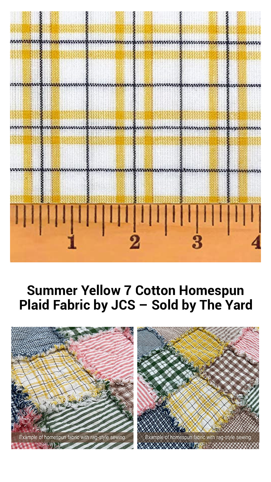 Bright Summer Yellow Cotton Homespun Plaid Fabric – Perfect for Crafts & Quilting – Sold by the Yard