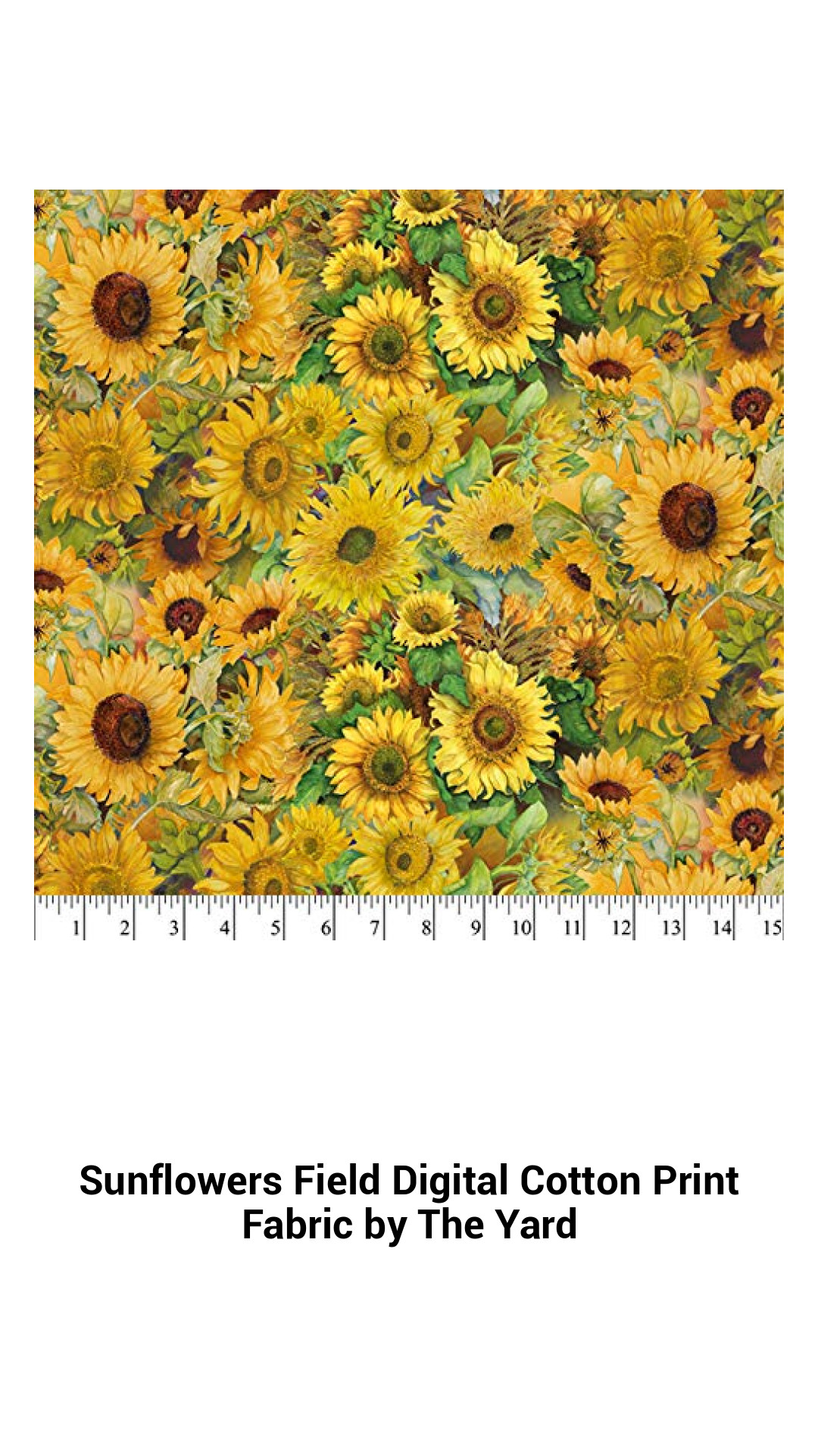Sunflowers Field Digital Cotton Print Fabric by The Yard Sunflowers Field Digital Cotton Print Fabric by The Yard