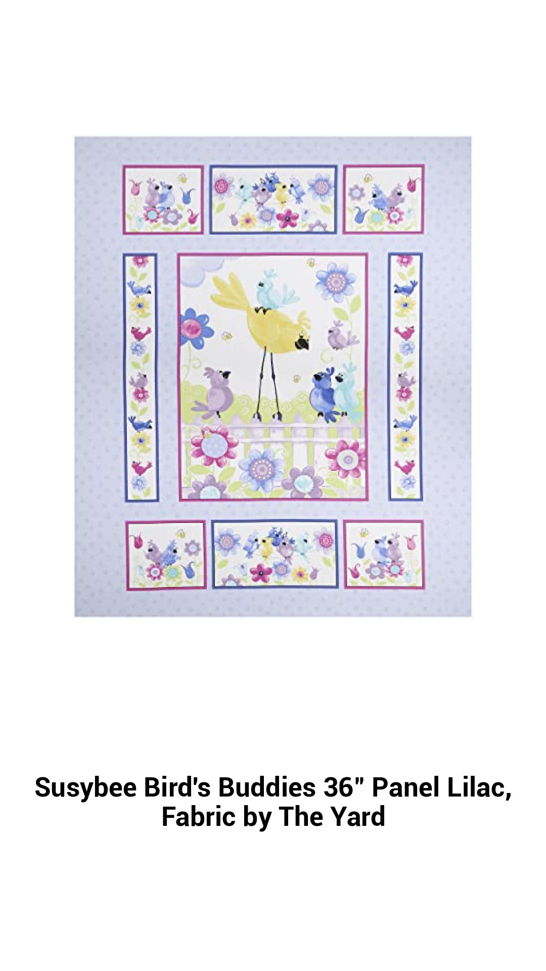Enchanting Lilac Cotton Fabric Panel by Susybee - Versatile 36" Bird's Buddies Collection for Quilting and Crafts