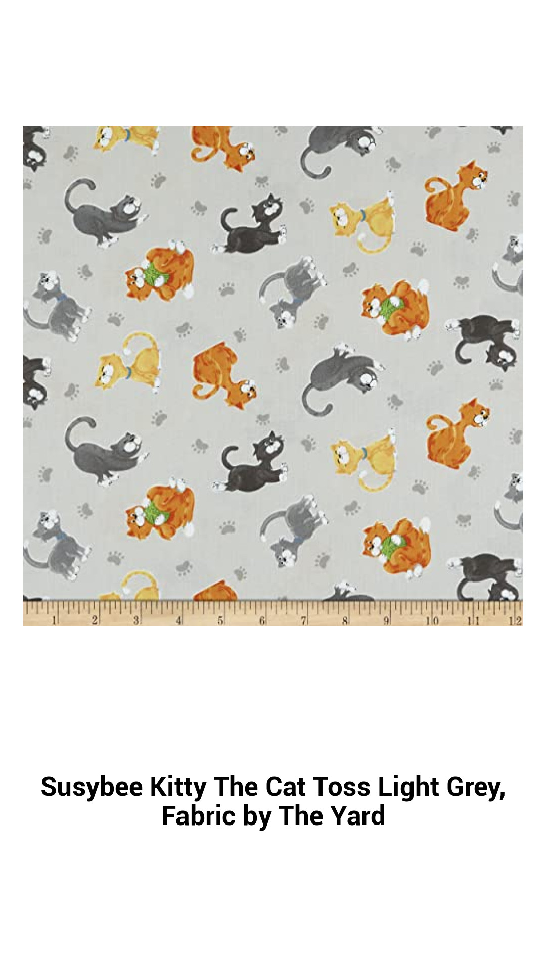 Susybee Kitty The Cat Toss Light Grey, Fabric by The Yard Susybee Kitty The Cat Toss Light Grey, Fabric by The Yard