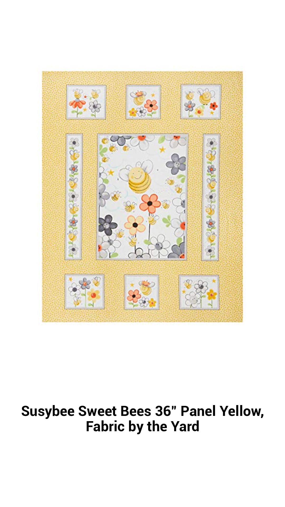 Charming Susybee Sweet Bees 36-Inch Yellow Cotton Fabric Panel - Perfect for Quilting and Craft Projects