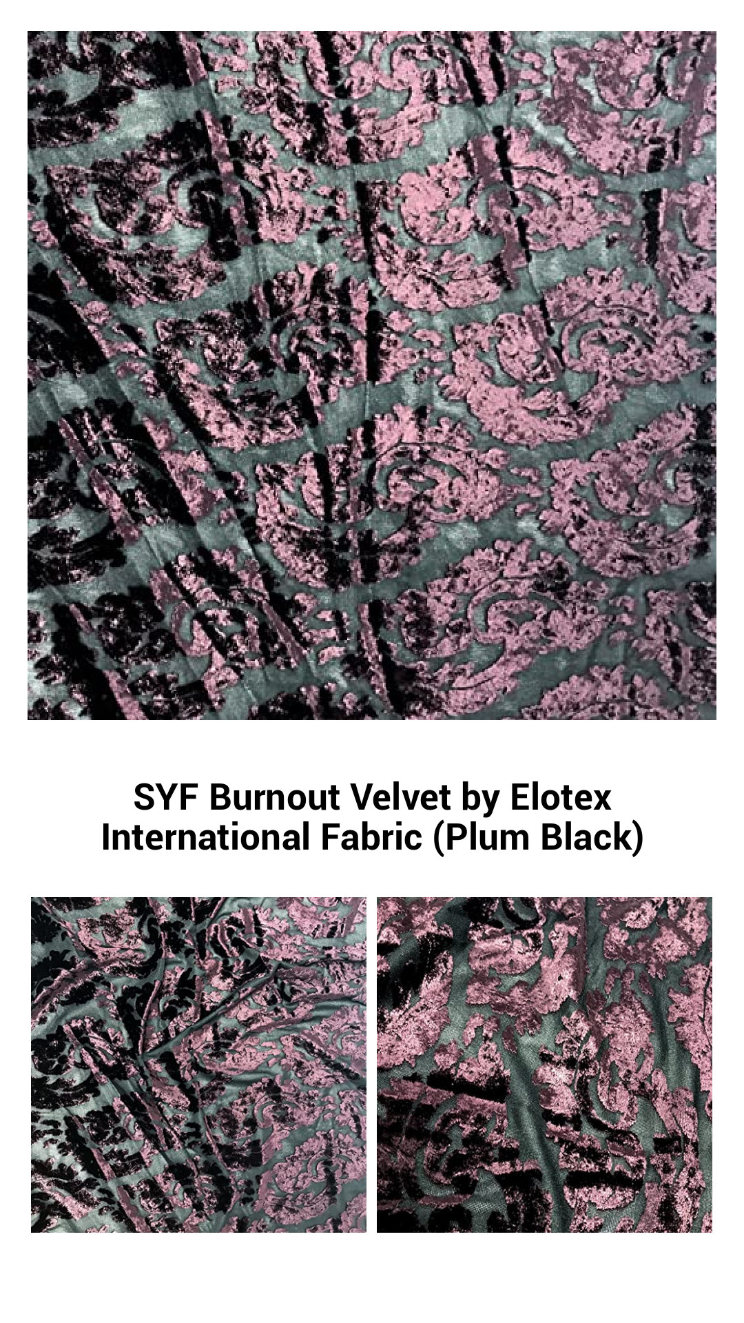 Luxurious Plum Black Burnout Velvet Fabric by Elotex International - Perfect for Fashion and Home Decor
