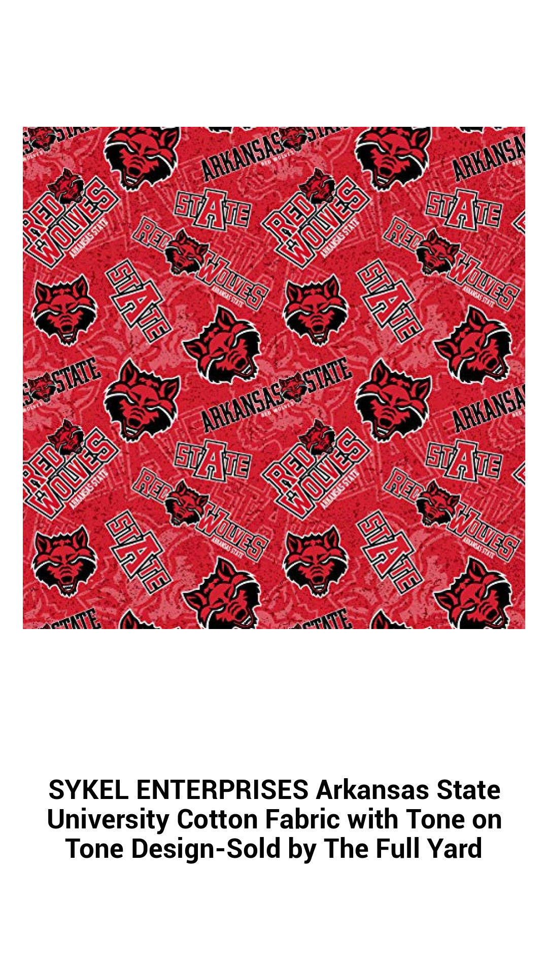 SYKEL ENTERPRISES Arkansas State University Cotton Fabric with Tone on Tone Design-Sold by The Full Yard SYKEL ENTERPRISES Arkansas State University Cotton Fabric with Tone on Tone Design-Sold by The Full Yard