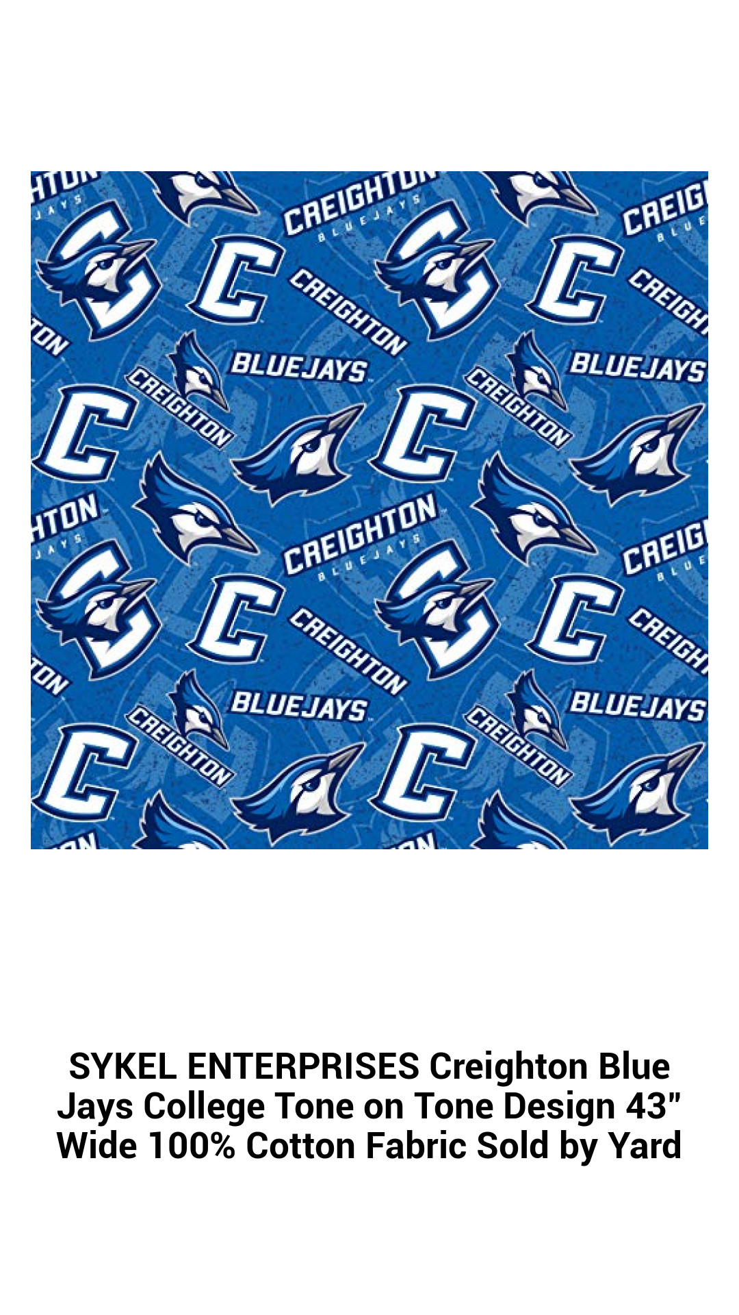 Creighton Blue Jays College Cotton Fabric – Premium 43" Wide Tone-on-Tone Design, Perfect for Home Decor & Sewing Projects
