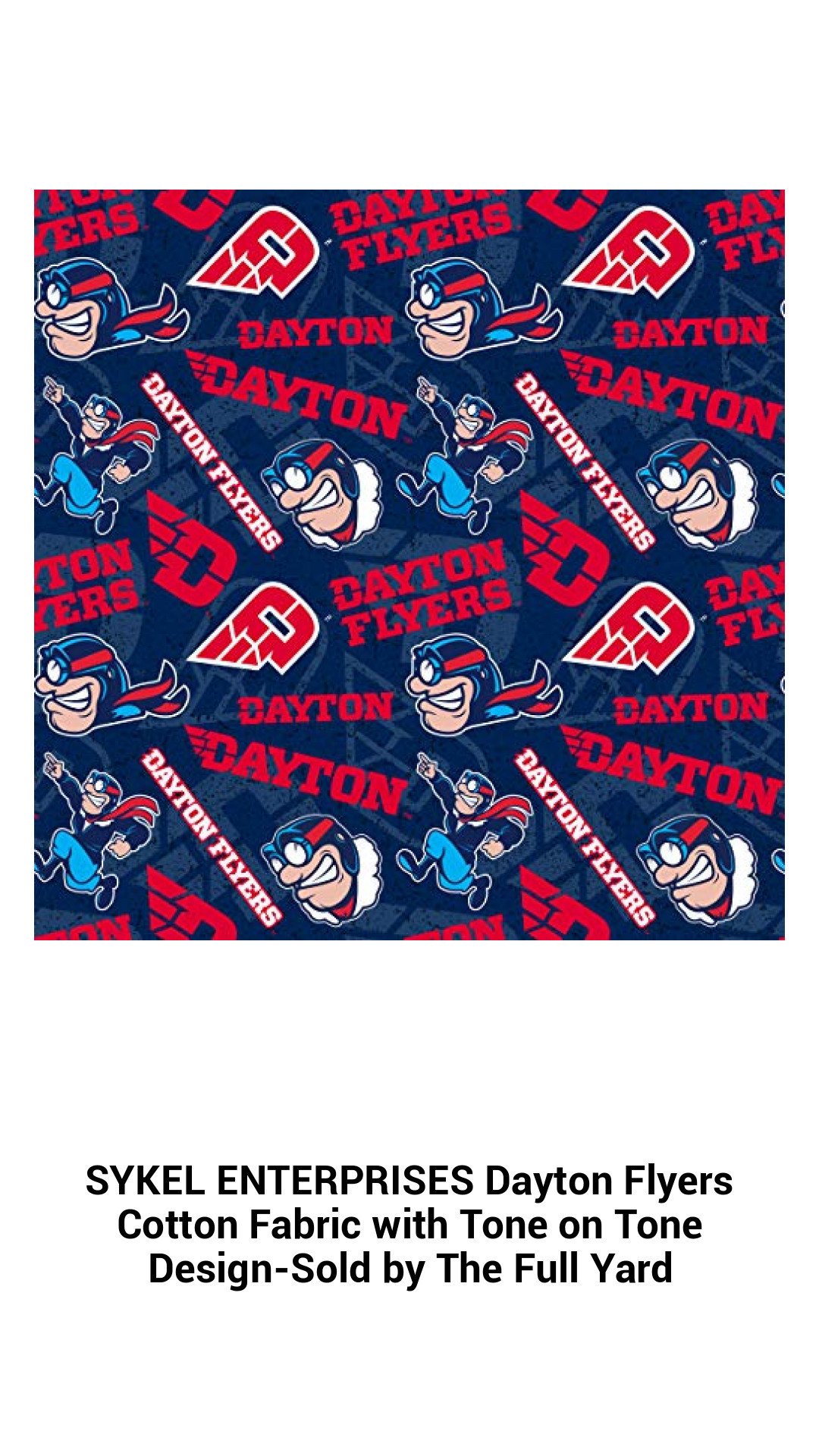 SYKEL ENTERPRISES Dayton Flyers Cotton Fabric with Tone on Tone Design-Sold by The Full Yard SYKEL ENTERPRISES Dayton Flyers Cotton Fabric with Tone on Tone Design-Sold by The Full Yard