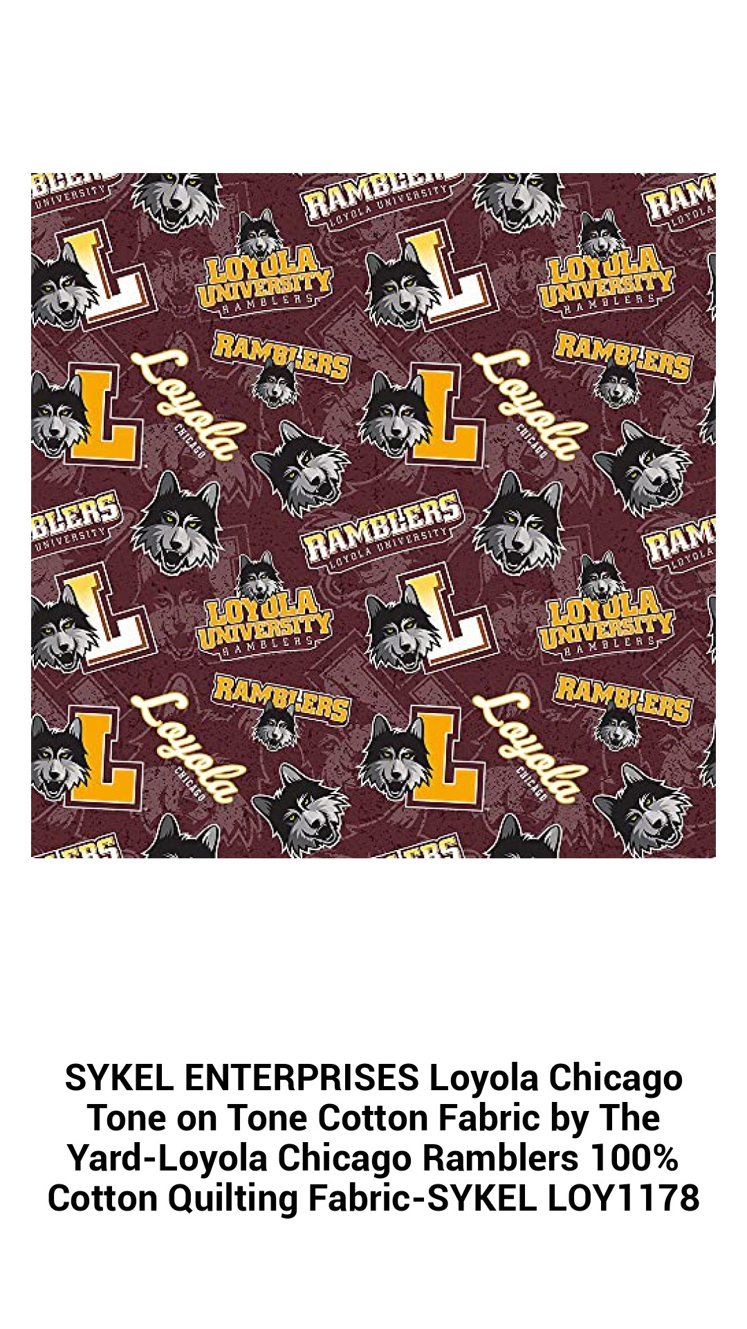 Premium Loyola Chicago Ramblers Tone on Tone Cotton Fabric - 100% Quilting Cotton by the Yard for Creative Projects