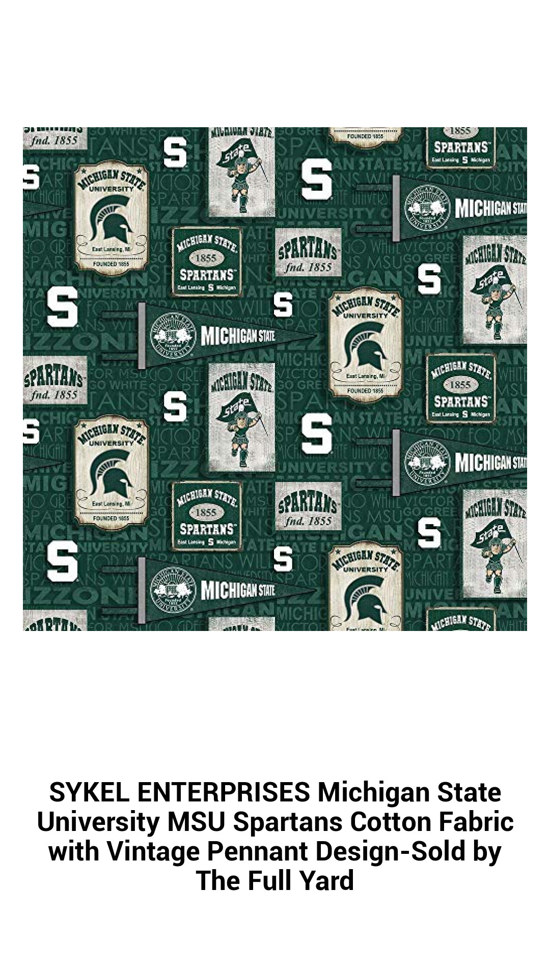 Premium MSU Spartans Cotton Fabric with Vintage Pennant Design - Perfect for Crafting and Home Décor, Sold by the Full Yard
