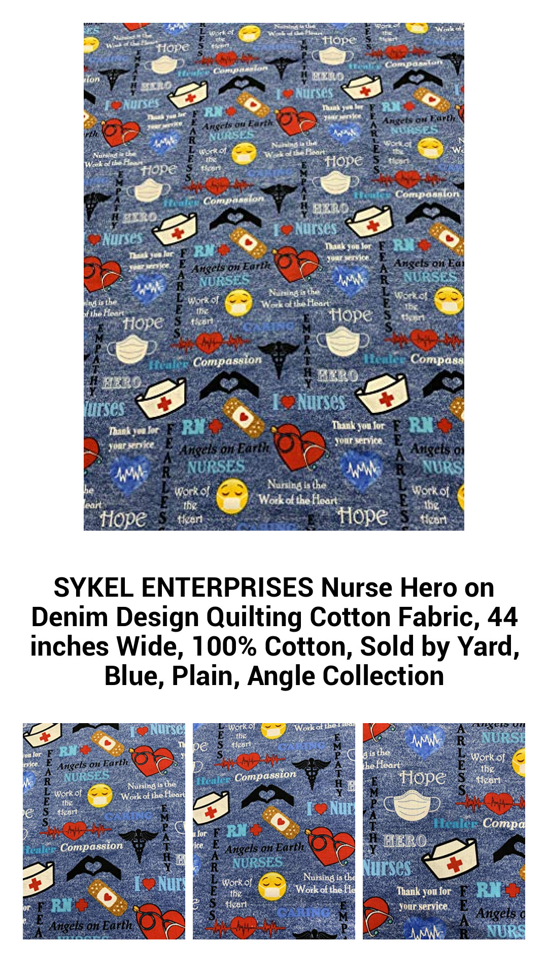 Heroic Nurse Denim Design Quilting Cotton Fabric - 100% Cotton, 44 Inches Wide, Sold by Yard in Vibrant Blue - Perfect for Creative Projects