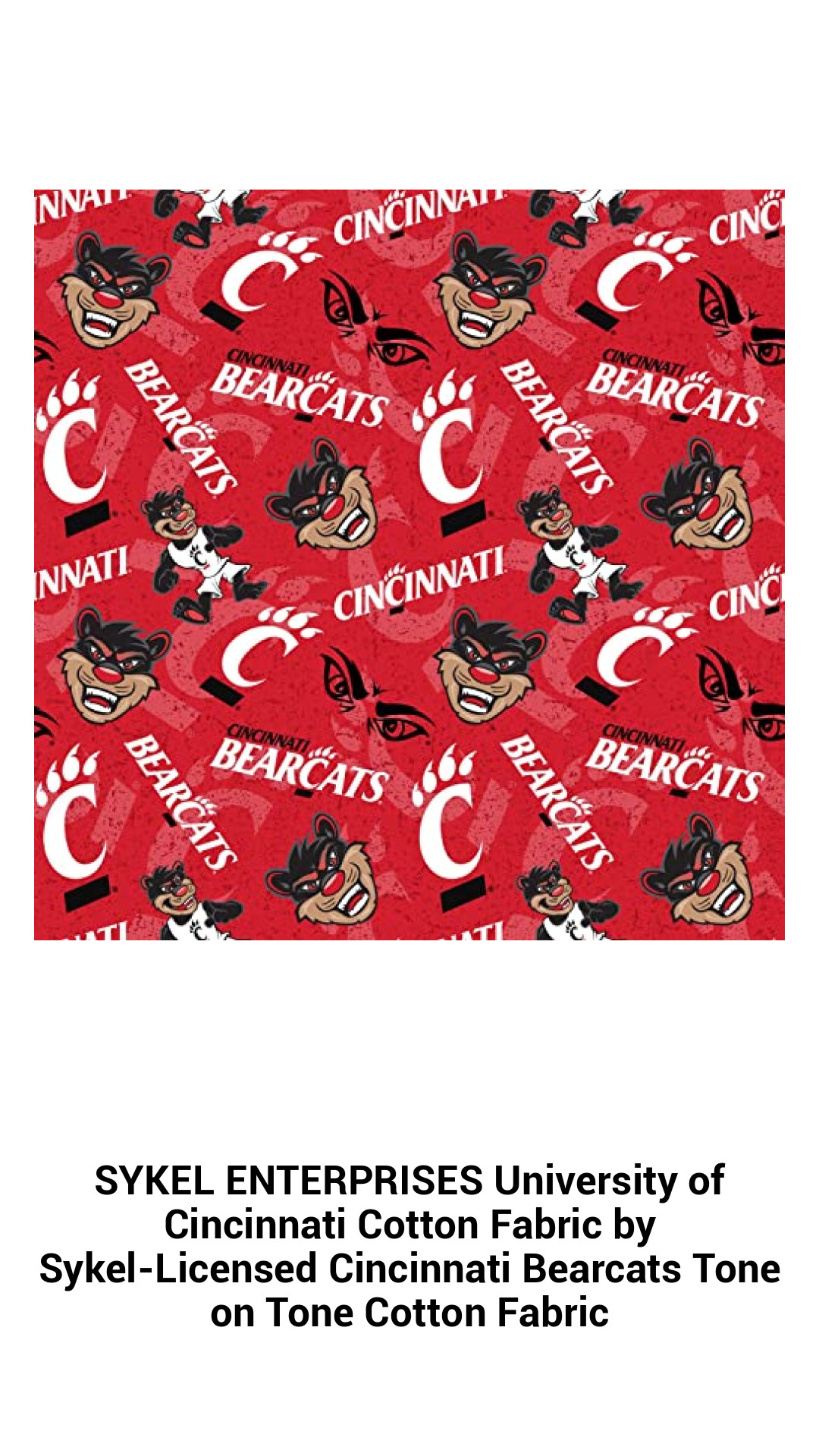 Cincinnati Bearcats Cotton Fabric by Sykel - Premium Tone on Tone Fabric for Creative Projects
