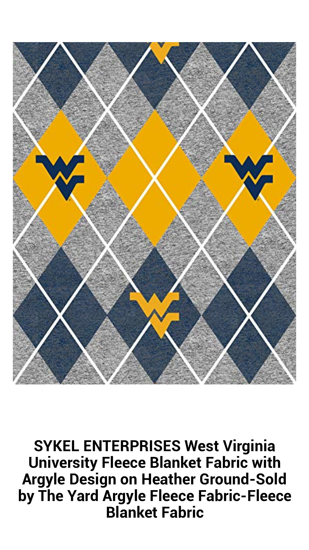Premium West Virginia University Argyle Fleece Blanket Fabric – Cozy Heathered Design Sold by the Yard for Ultimate Comfort