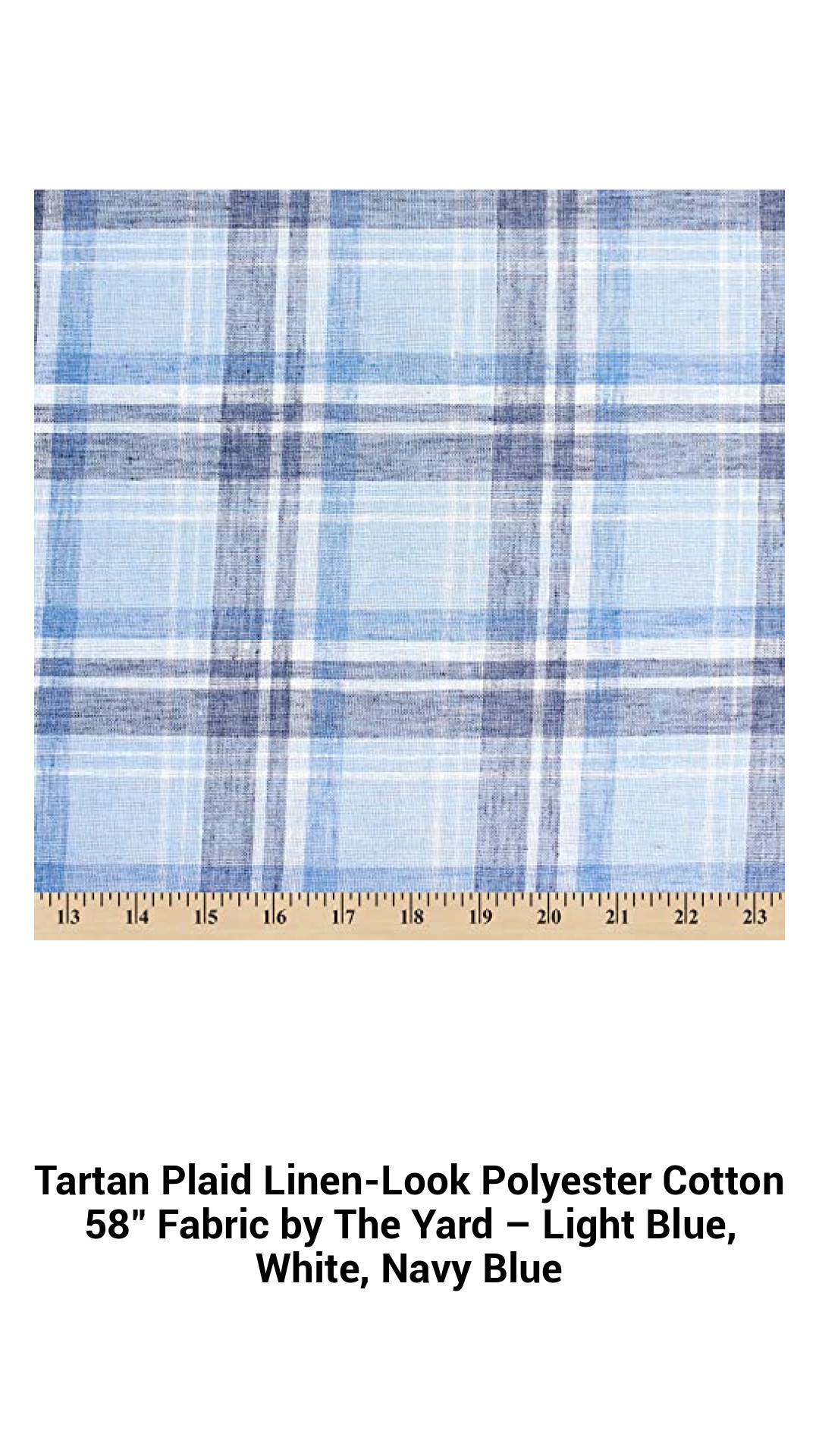 Versatile Tartan Plaid Linen-Look Fabric in Light Blue, White, and Navy Blue – Premium 58" Polyester Cotton Blend Available by the Yard
