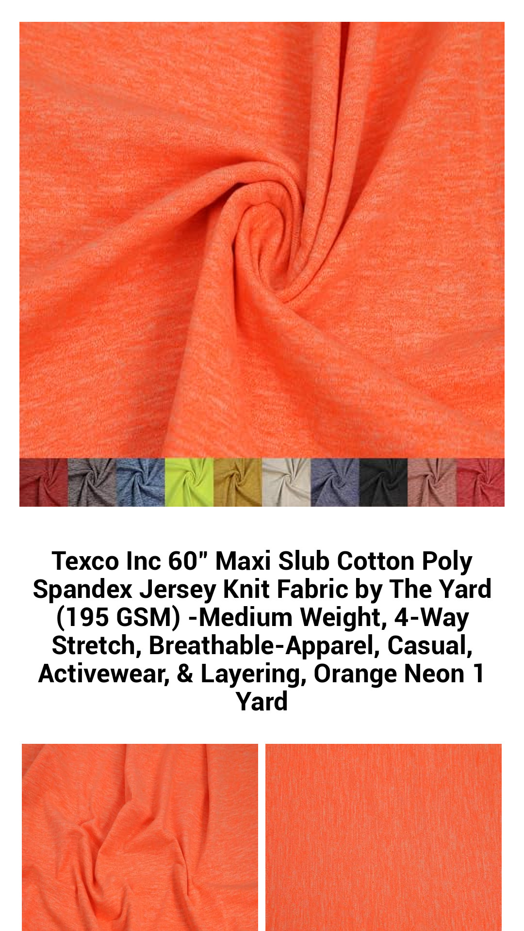 Premium 60" Orange Neon Slub Cotton-Poly Spandex Jersey Knit Fabric - Versatile 4-Way Stretch, Breathable, Medium Weight for Fashion, Activewear, and Layering Projects