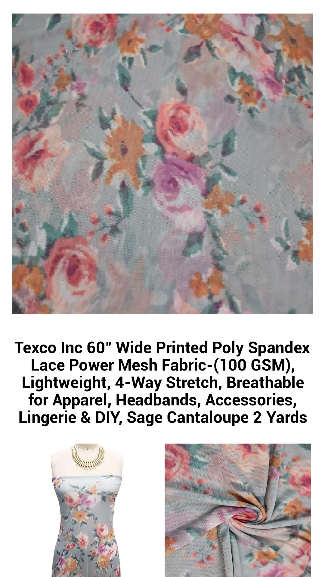 Versatile Sage Cantaloupe Printed Power Mesh Fabric - 60" Wide, Lightweight 4-Way Stretch, Perfect for Apparel, Accessories, and DIY Projects