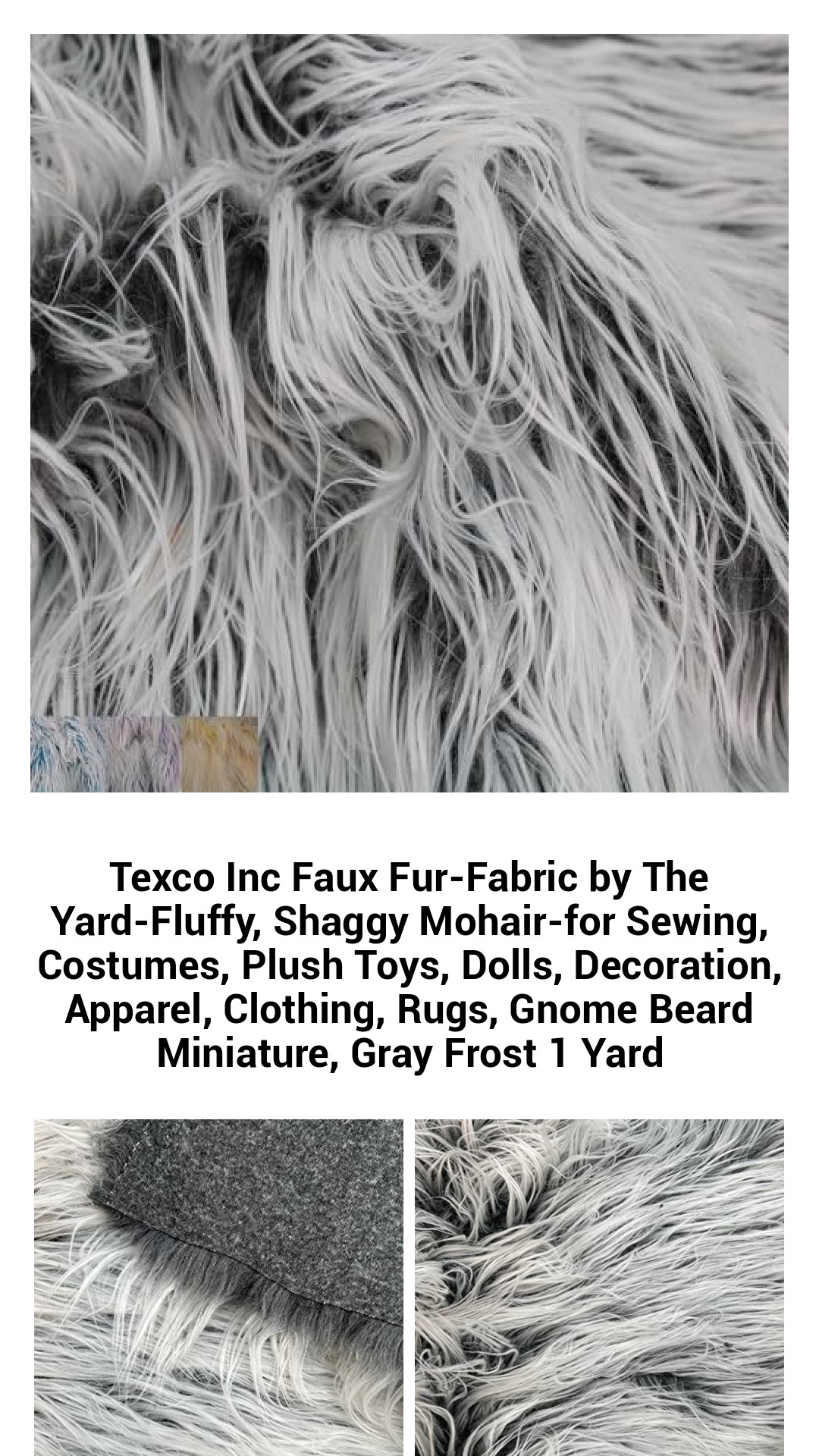 Luxurious Gray Frost Faux Fur Fabric - Soft, Shaggy Mohair for Crafting, Apparel, and Home Decor by the Yard