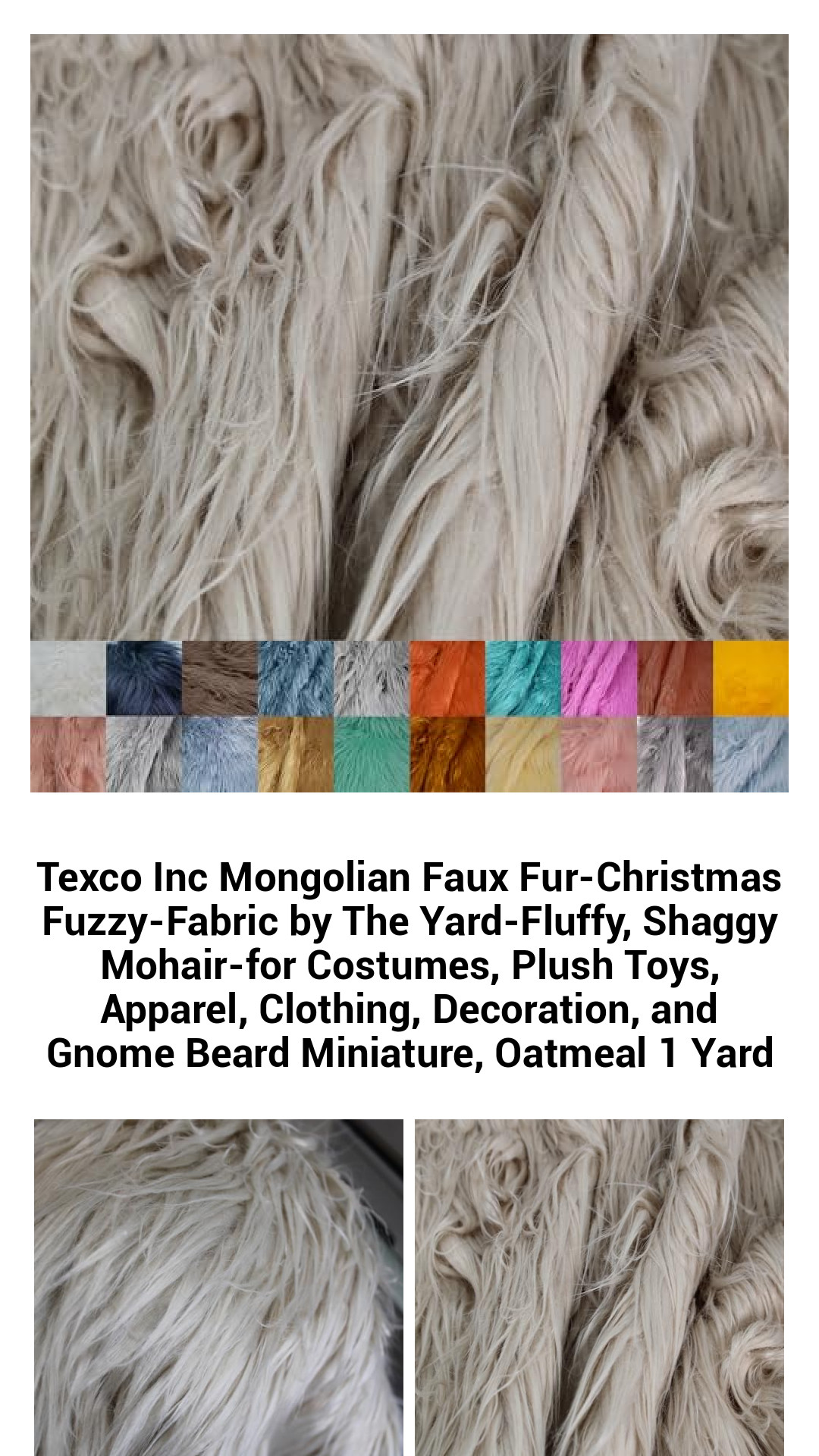 Luxurious Mongolian Faux Fur Fabric by the Yard – Fluffy Shaggy Mohair for Costumes, Plush Toys, Apparel, Home Décor, and Creative Crafts in Oatmeal