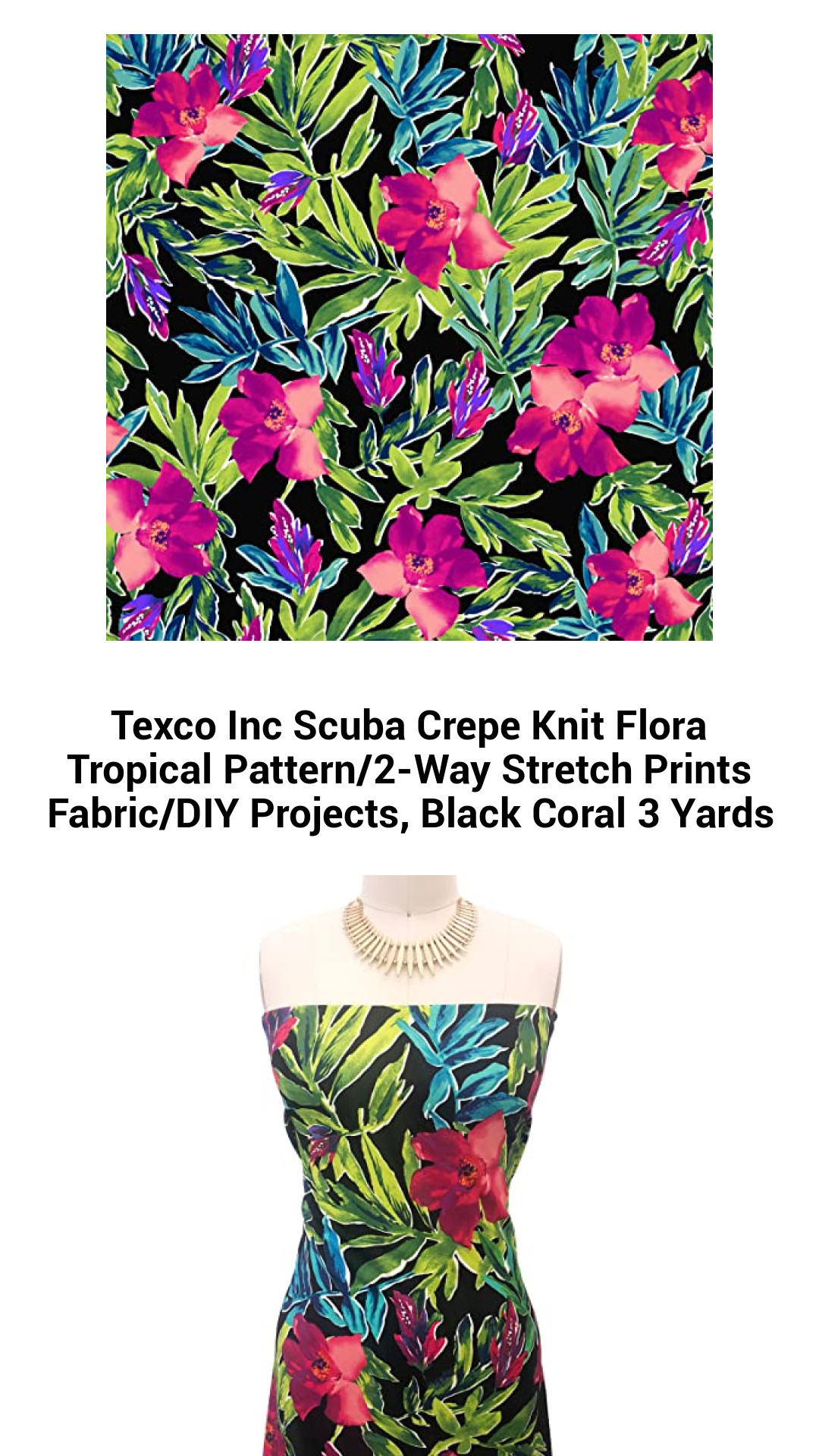 Texco Inc Scuba Crepe Knit Flora Tropical Pattern/2-Way Stretch Prints Fabric/DIY Projects, Black Coral 3 Yards Texco Inc Scuba Crepe Knit Flora Tropical Pattern/2-Way Stretch Prints Fabric/DIY Projects, Black Coral 3 Yards