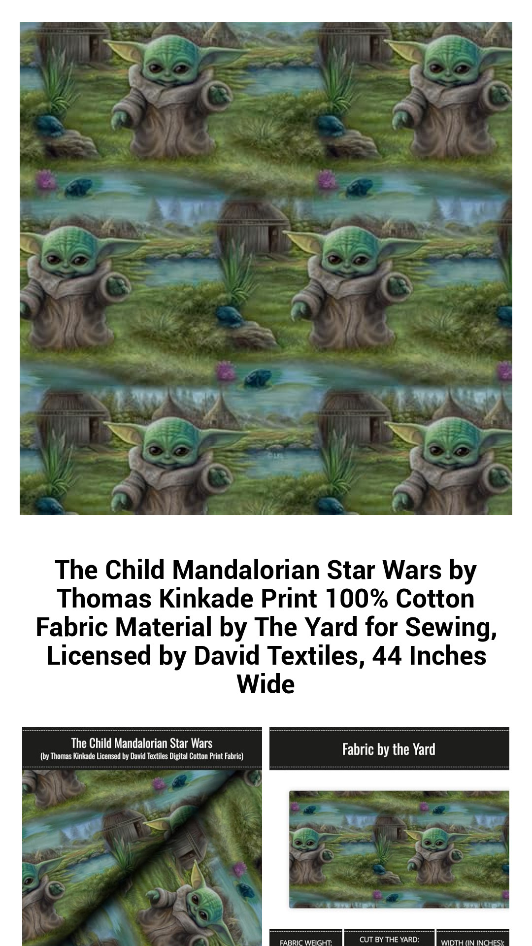 The Child Mandalorian Star Wars Cotton Fabric by Thomas Kinkade - Premium 100% Cotton Material for Sewing Projects, Licensed by David Textiles, 44 Inches Wide