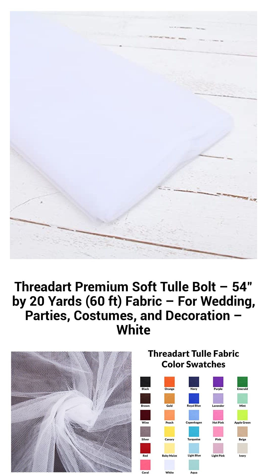 Luxurious 54-Inch Soft Tulle Fabric Bolt – 20 Yards of Versatile Decor for Weddings, Parties, and Costumes – Elegant White